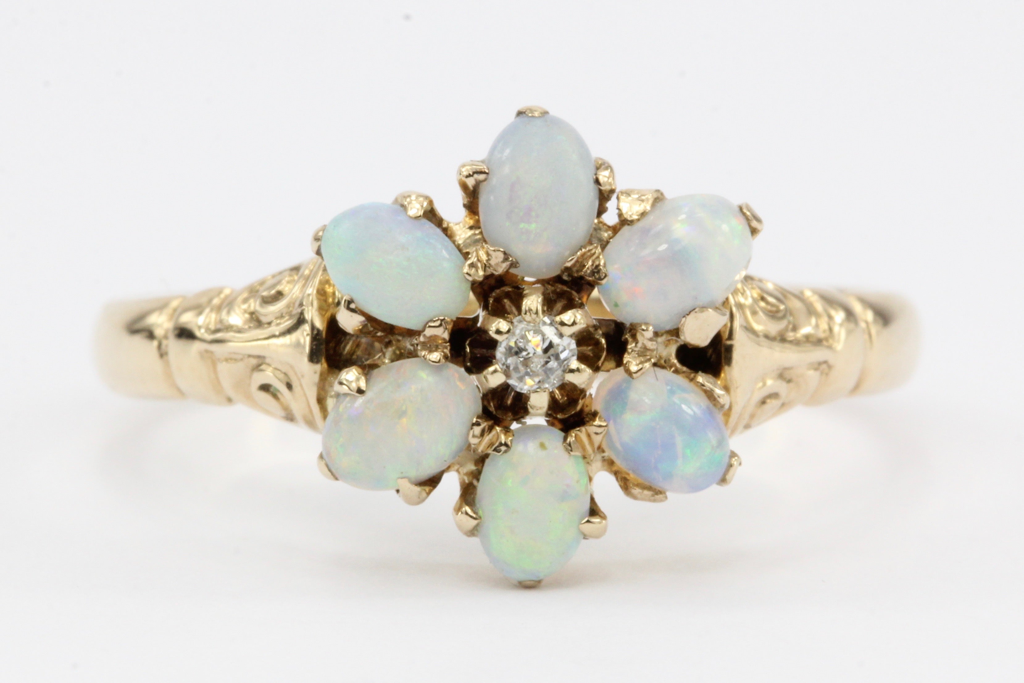 Victorian 10K Gold Opal & Diamond Ring c.1890's by  M.B. Bryant & Co - Queen May
