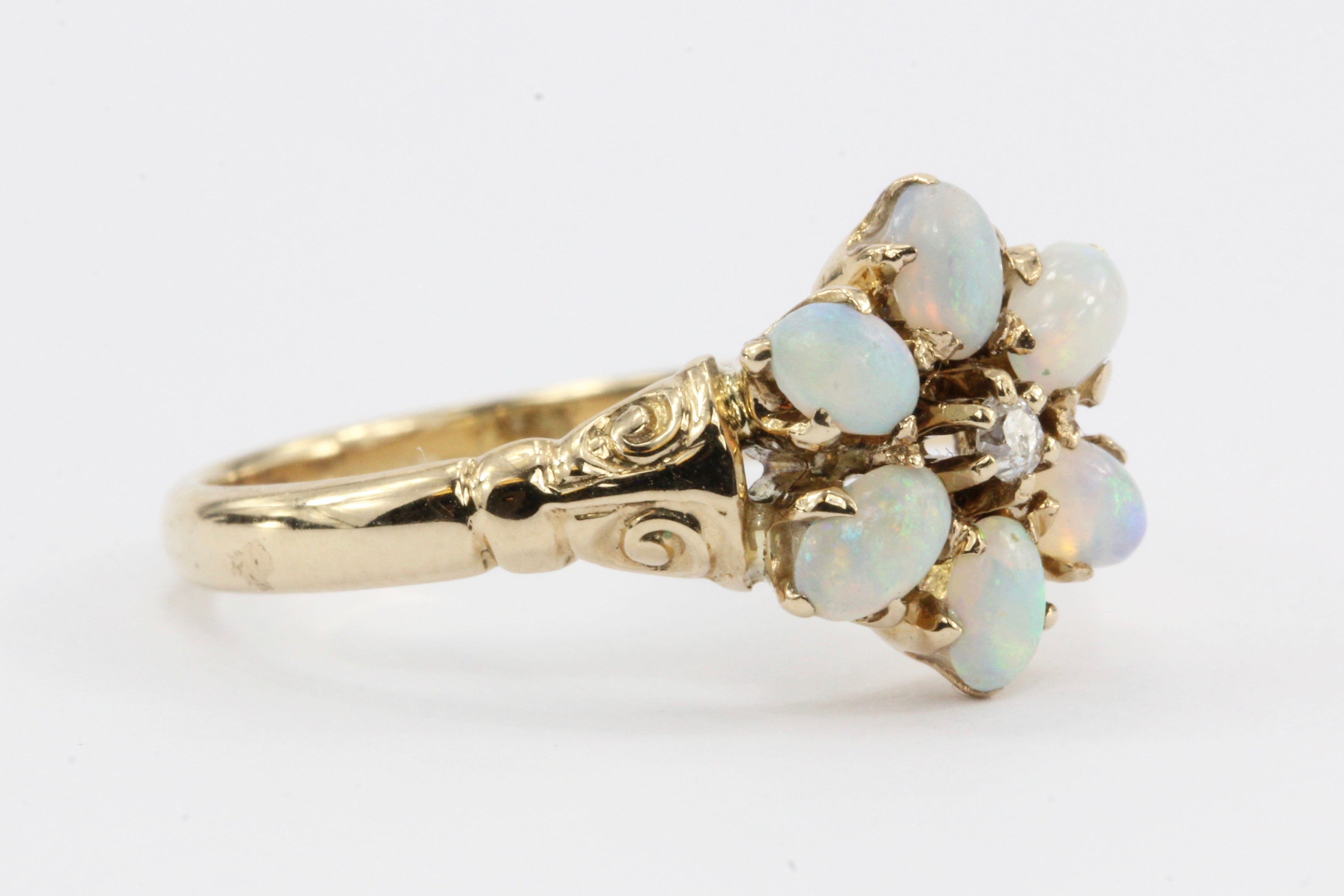 Victorian 10K Gold Opal & Diamond Ring c.1890's by  M.B. Bryant & Co - Queen May