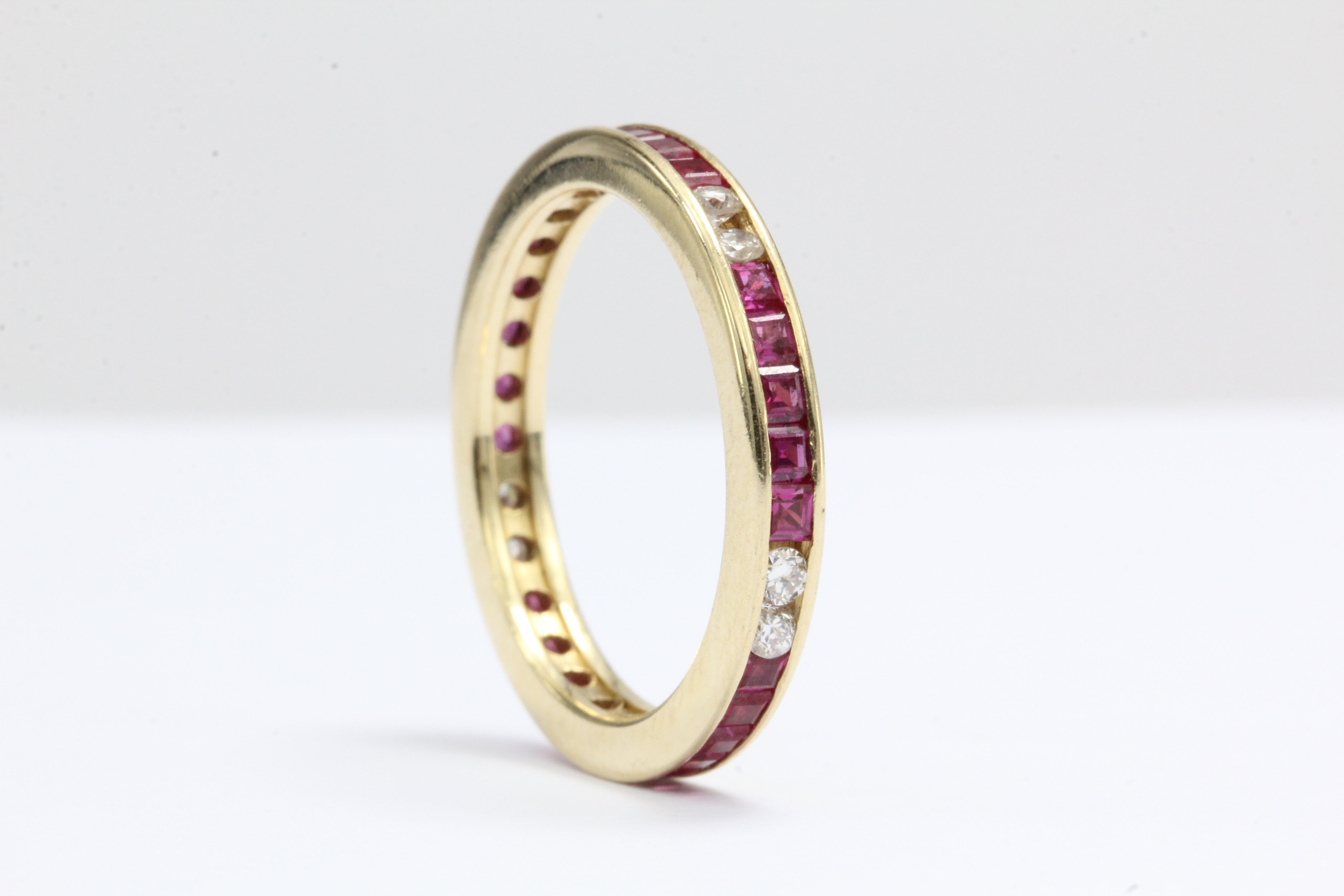 Retro 14k Yellow Gold 1 Carat Diamond and Ruby Eternity Band - Queen May