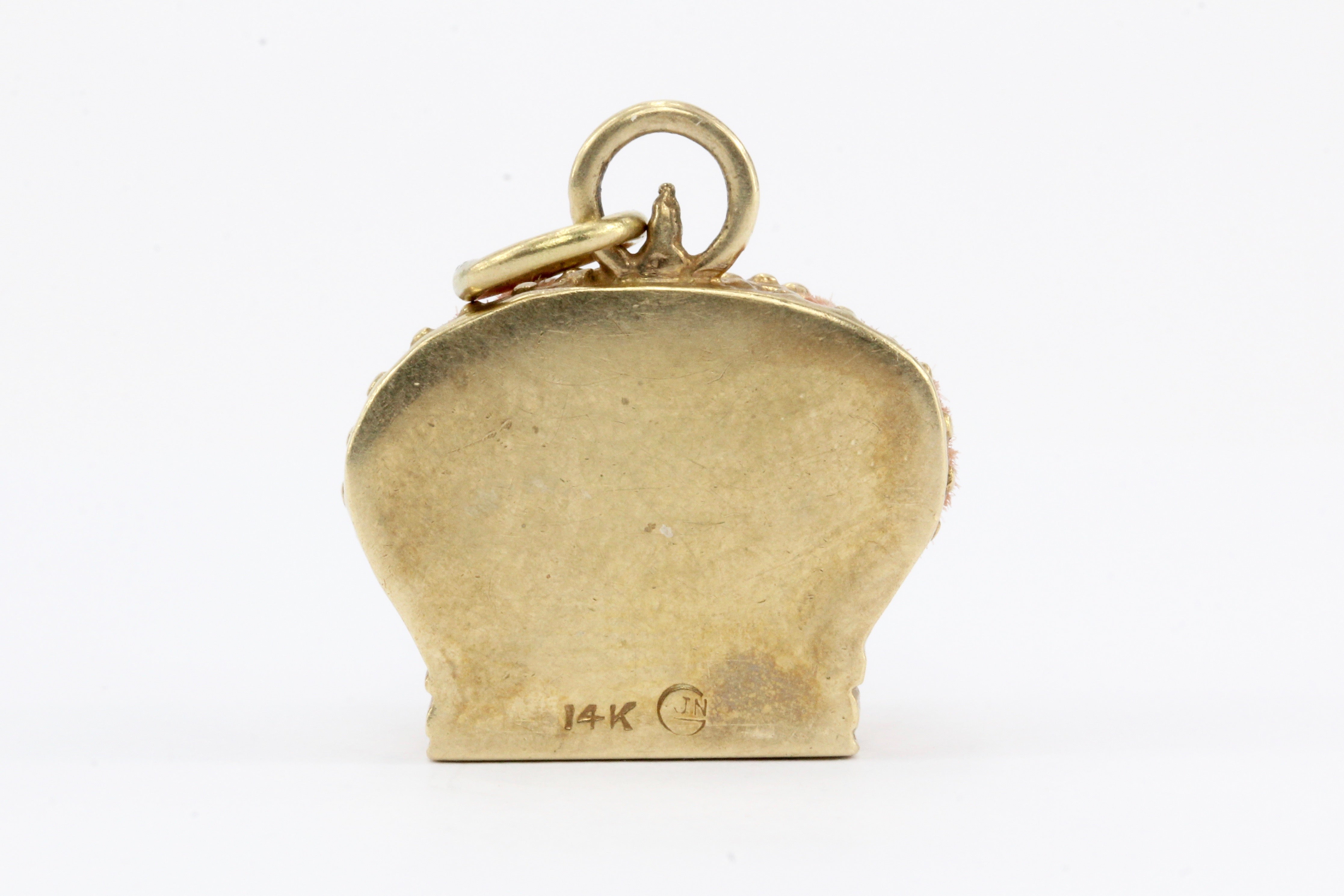 Retro 14K Gold & Pink Velvet Royal Crown Charm / Pendant - Queen May