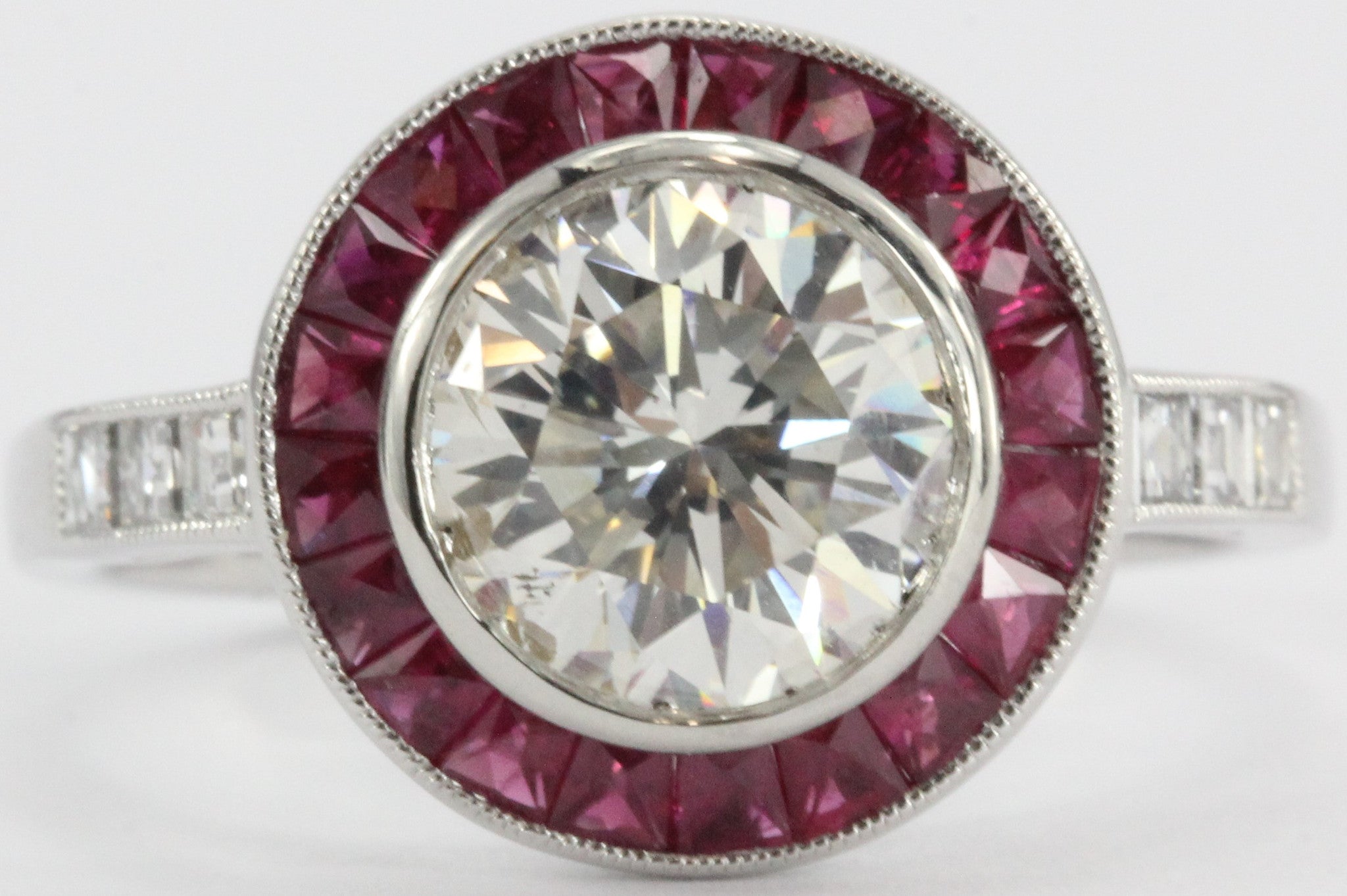 Art Deco Inspired Platinum 1.9 Carat Diamond & Ruby Sophia D Engagement Ring - Queen May