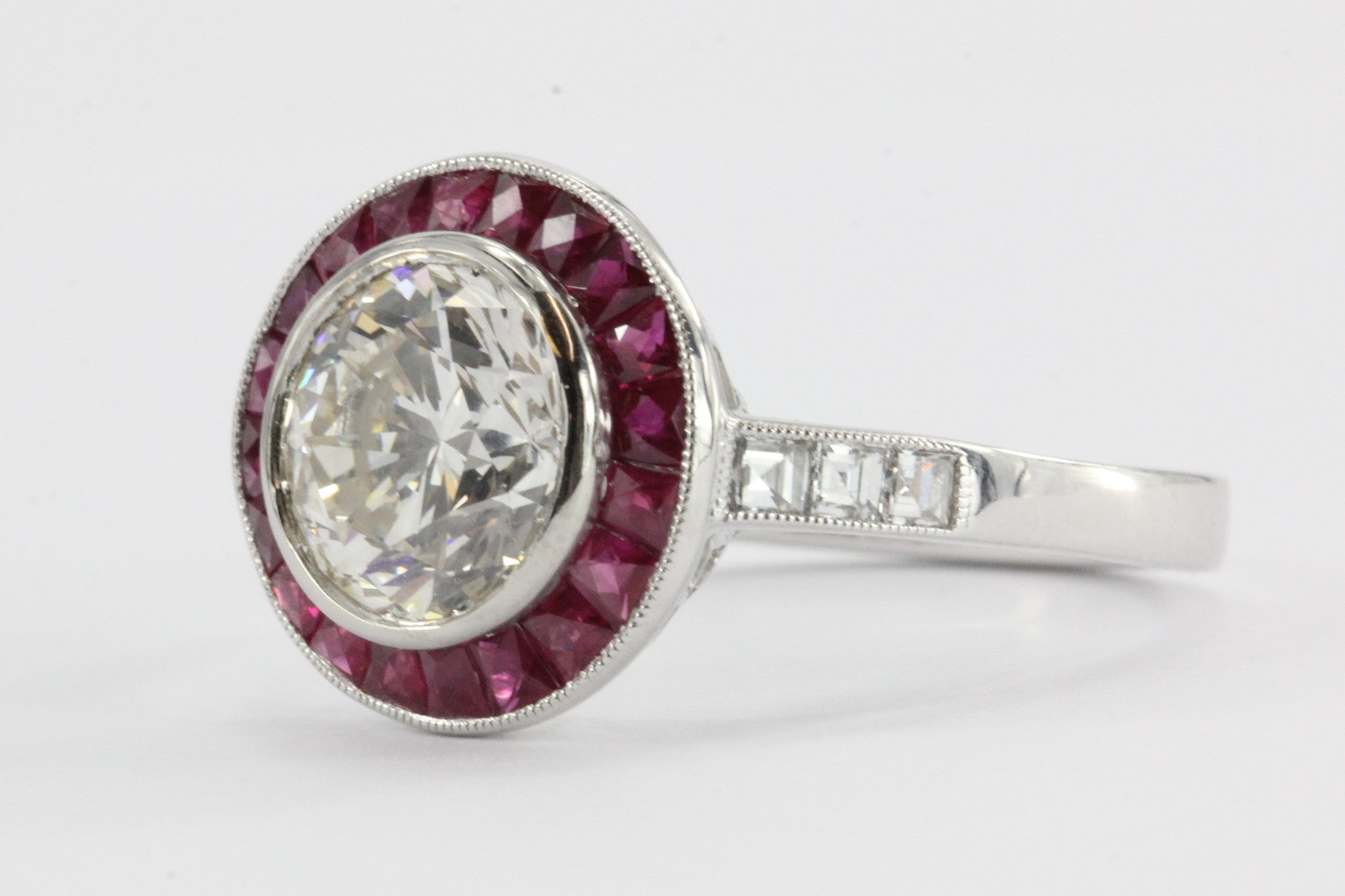 Art Deco Inspired Platinum 1.9 Carat Diamond & Ruby Sophia D Engagement Ring - Queen May