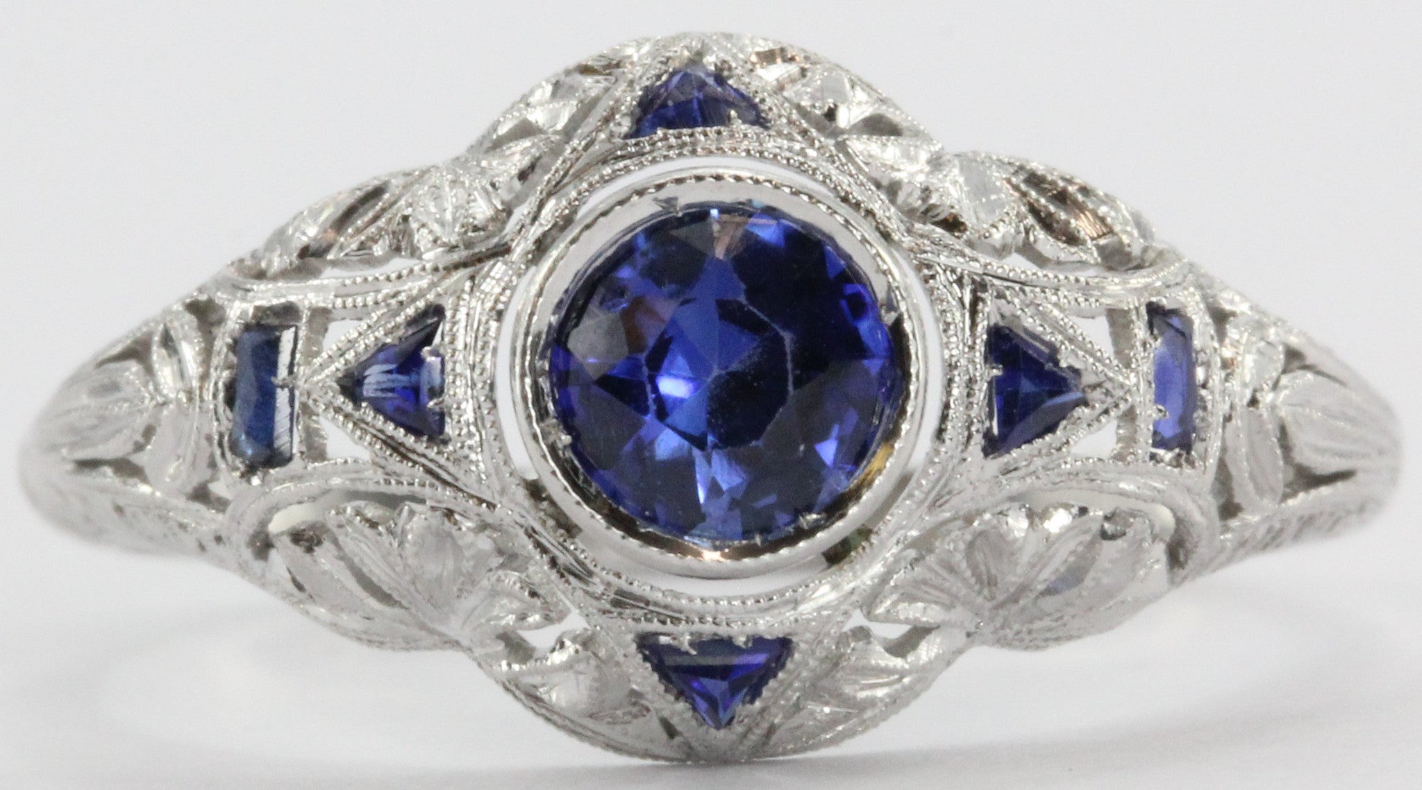 Antique Art Deco Platinum Sapphire Ring - Queen May