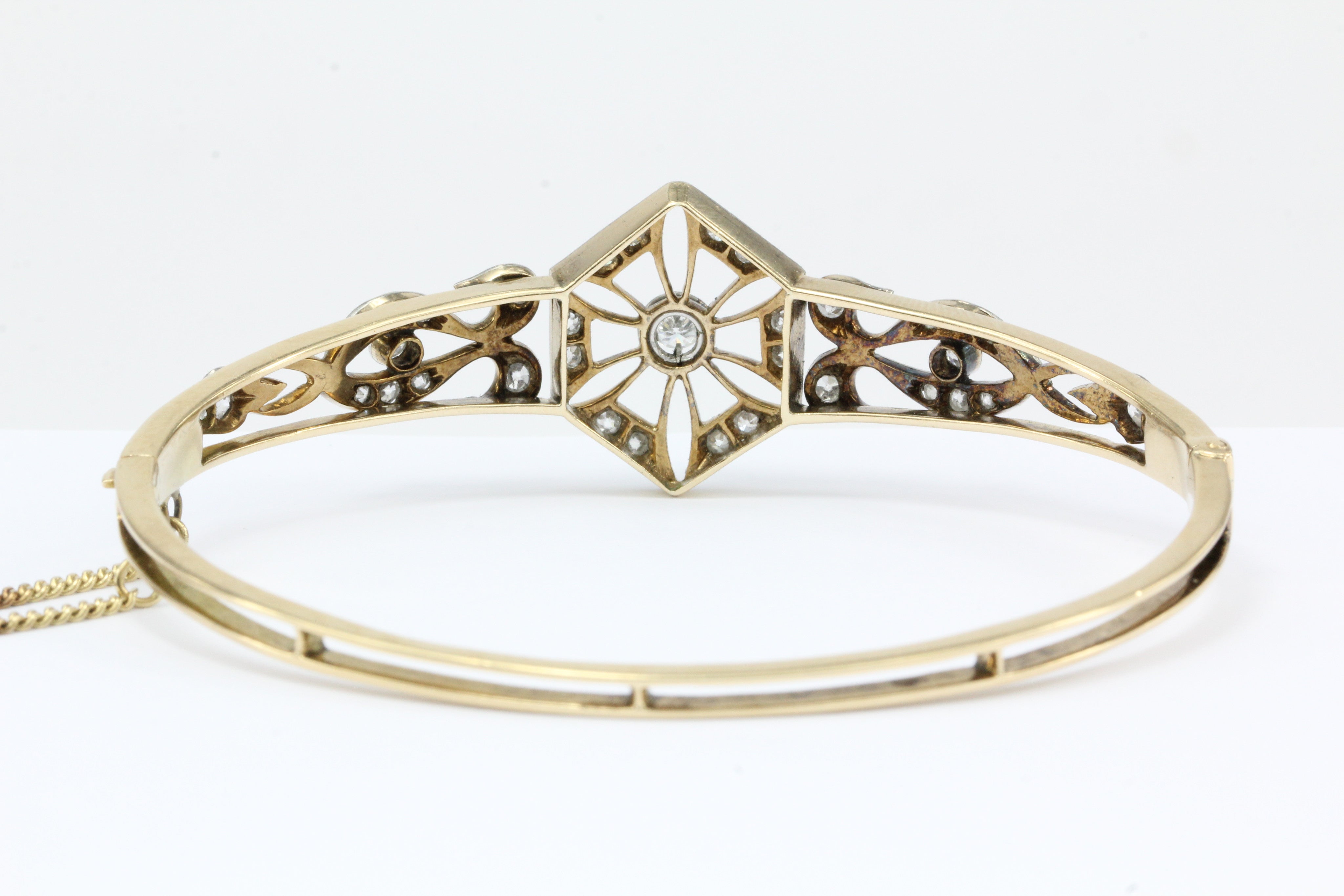 Art Deco 14K Yellow Gold Old European Cut Diamond Bangle Bracelet c.1920 - Queen May
