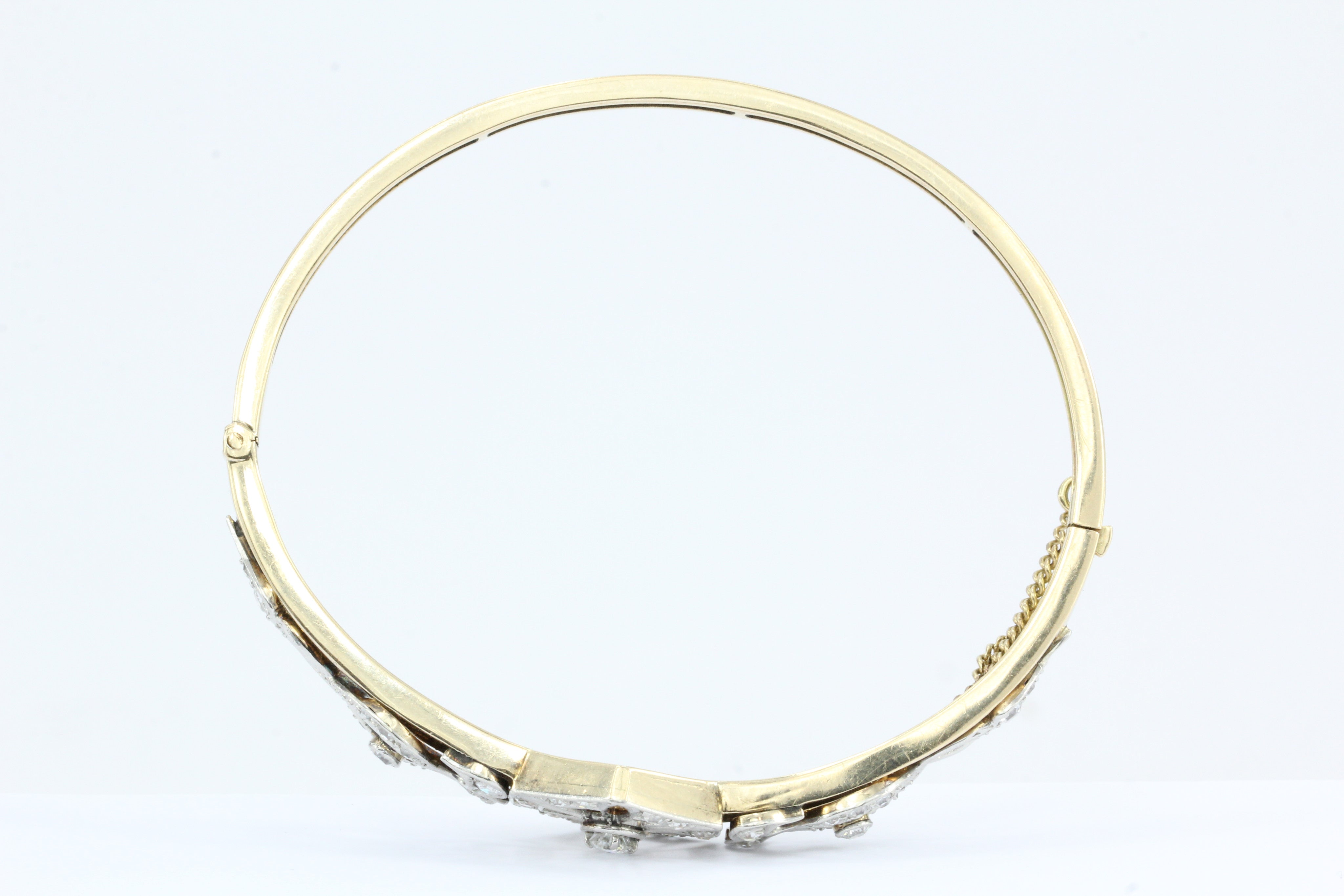 Art Deco 14K Yellow Gold Old European Cut Diamond Bangle Bracelet c.1920 - Queen May