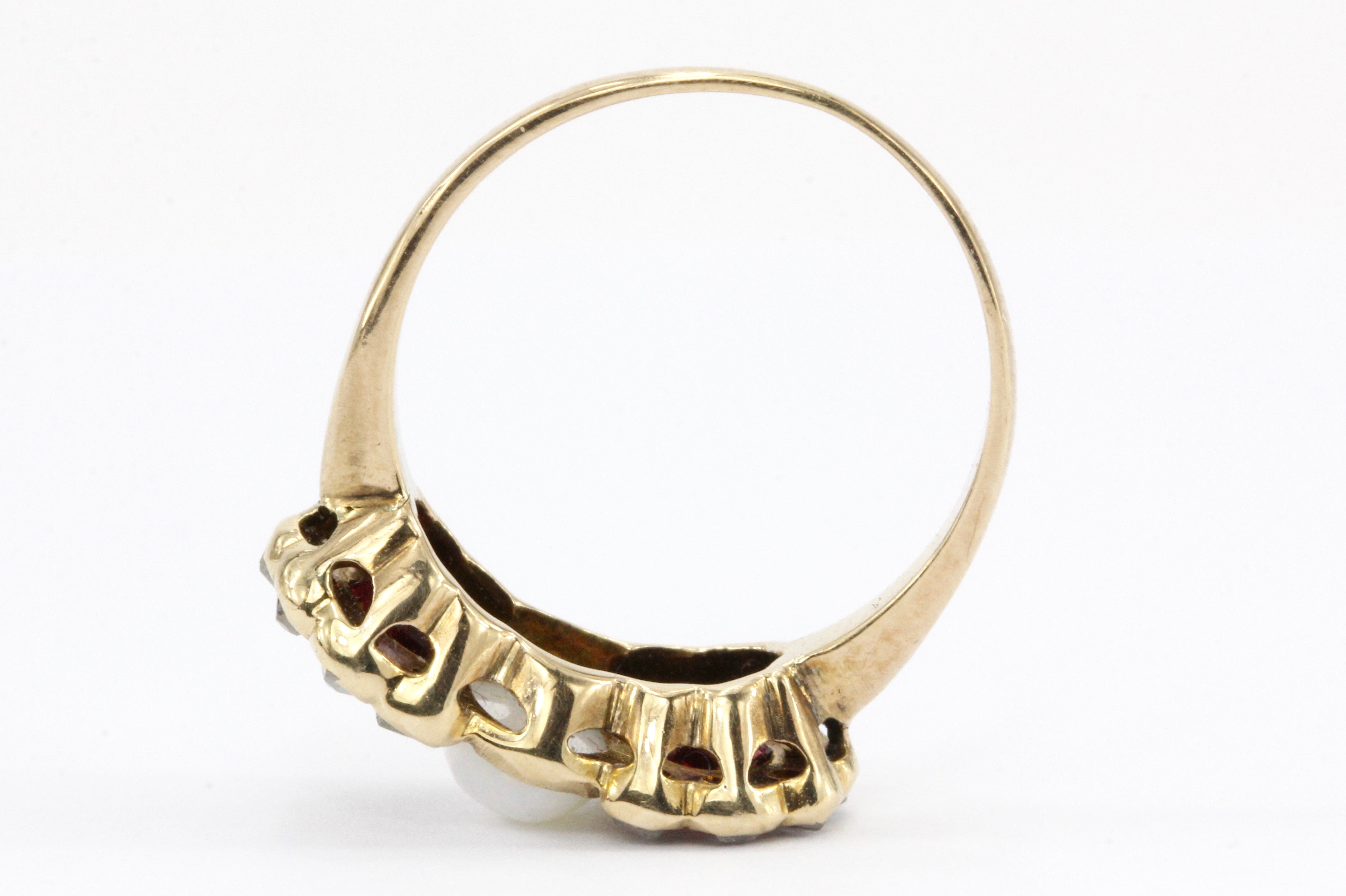 Victorian 10K Gold Opal, Garnet & Rose Cut Diamond Ring c.1890's - Queen May