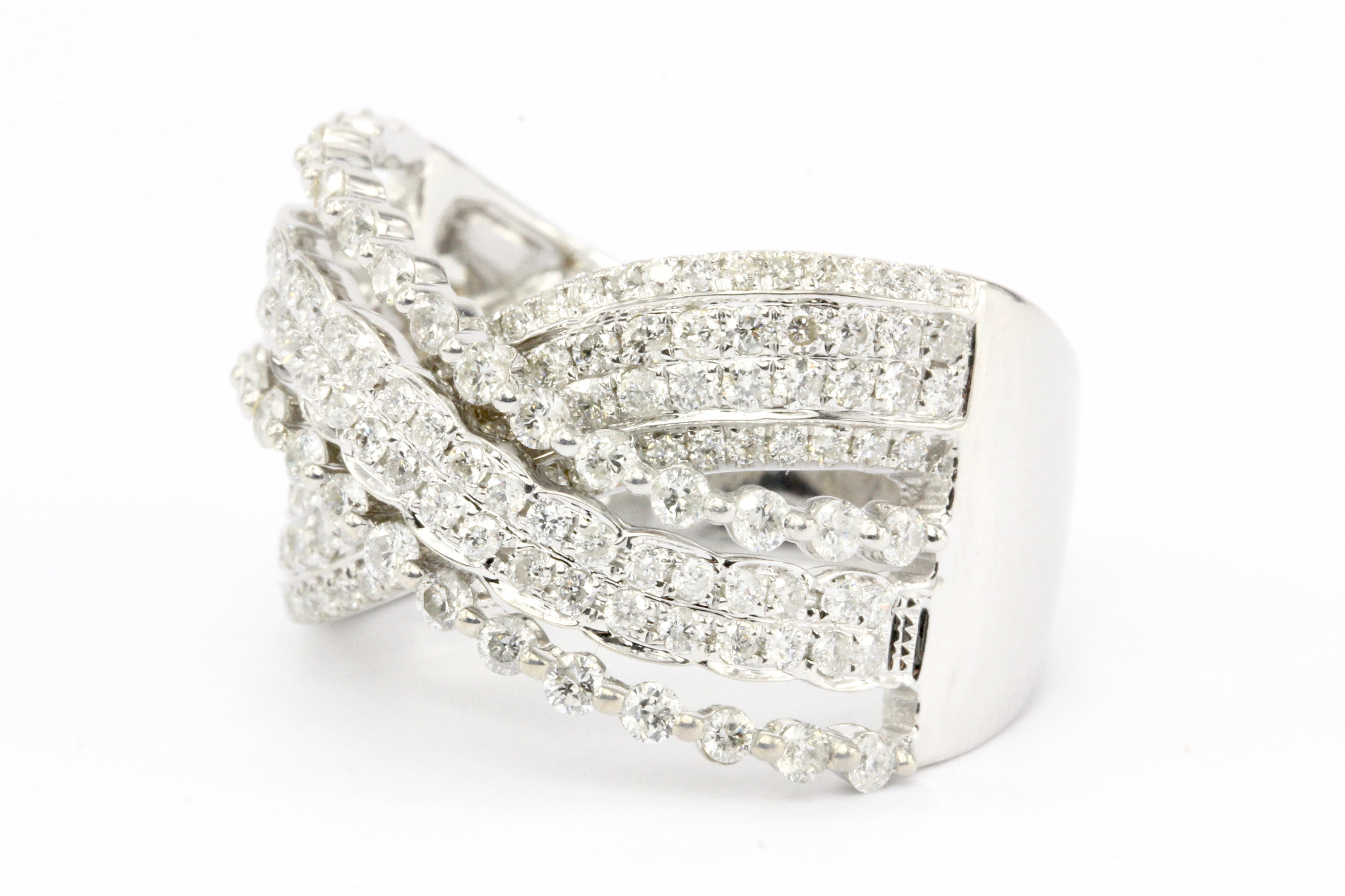 14K White Gold Multi-Row Overlapping Diamond Ring Band - Queen May