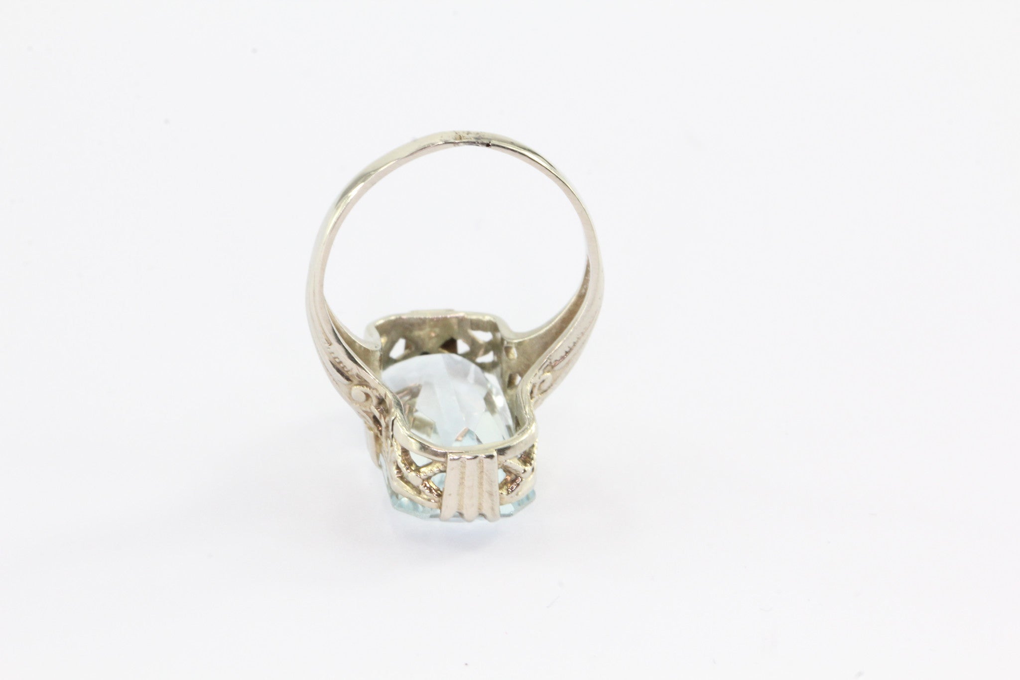 Antique Art Deco Aquamarine 4.5 Carat 14K White Gold Ring - Queen May