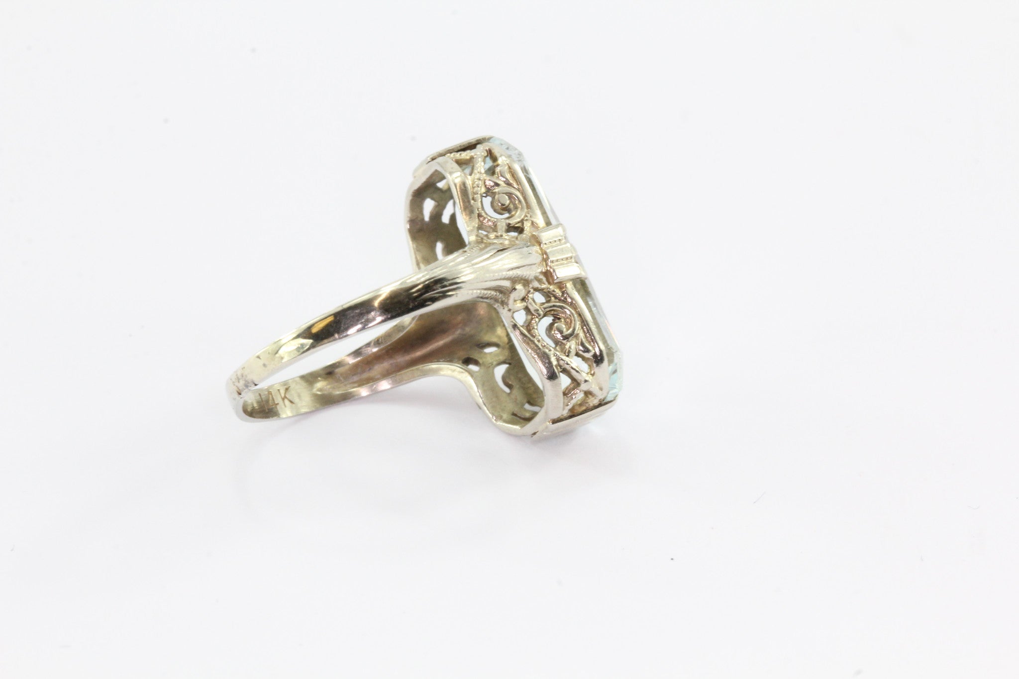 Antique Art Deco Aquamarine 4.5 Carat 14K White Gold Ring - Queen May