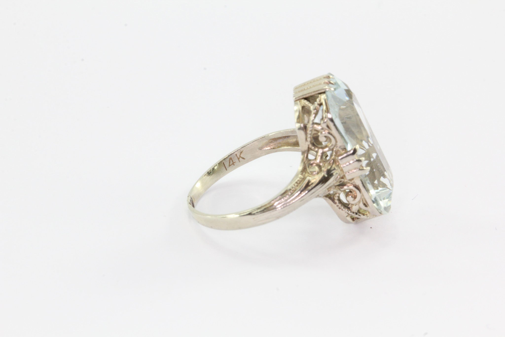 Antique Art Deco Aquamarine 4.5 Carat 14K White Gold Ring - Queen May