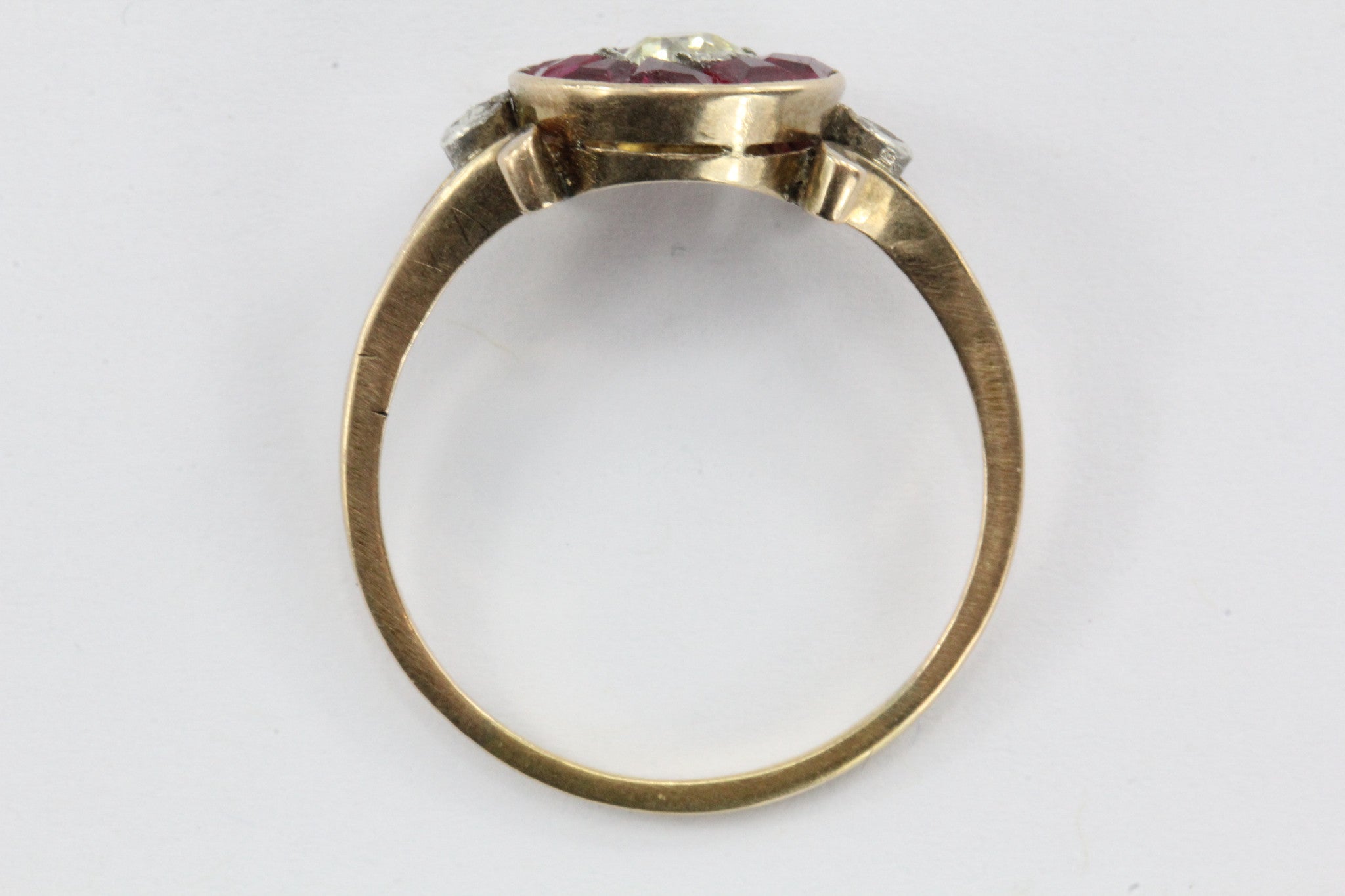 Victorian Fancy Yellow Old Mine / Rose Cut Diamond Ruby 18K Gold Silver Ring - Queen May