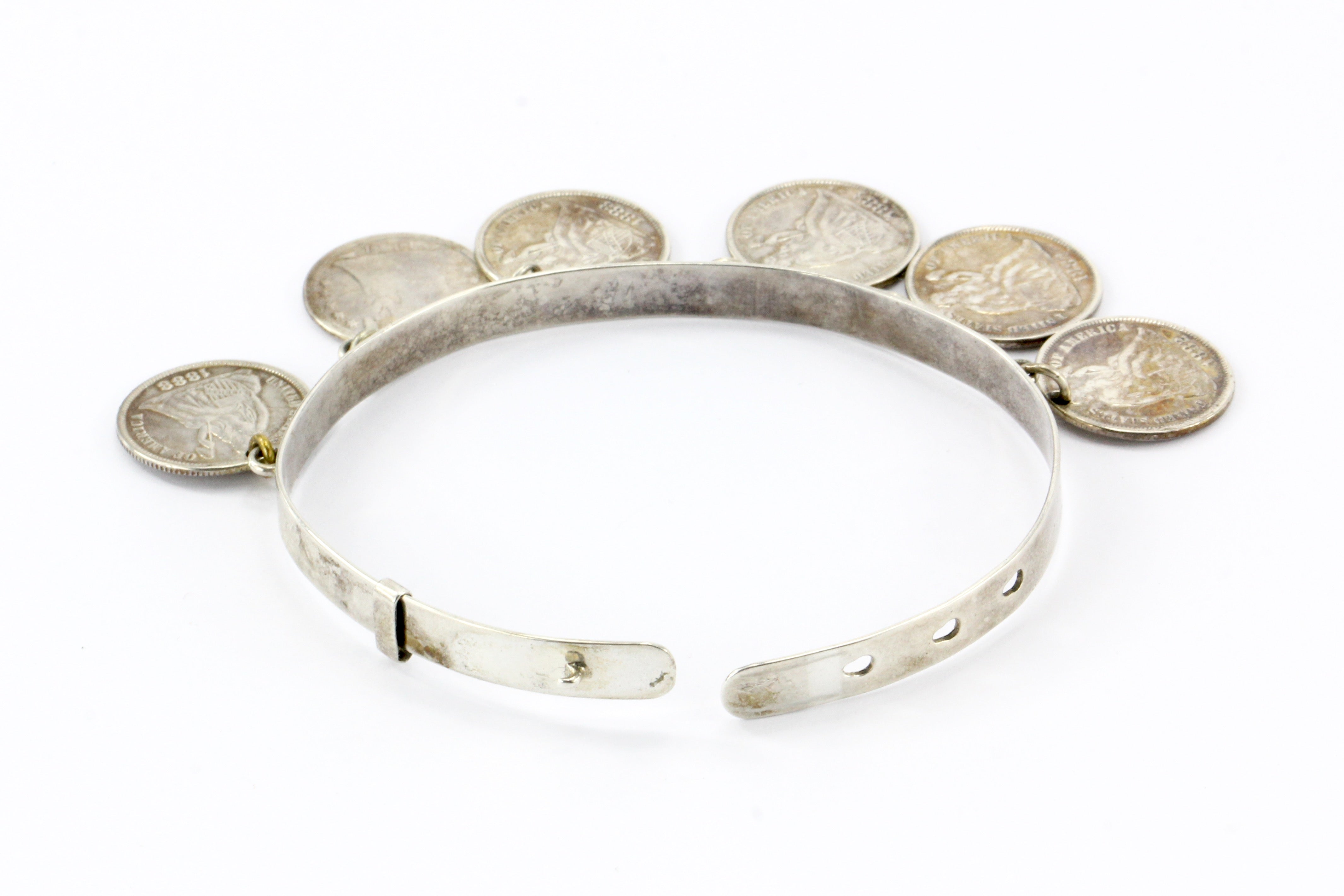 Victorian American Silver Love Token Dimes Bracelet c.1880's - Queen May