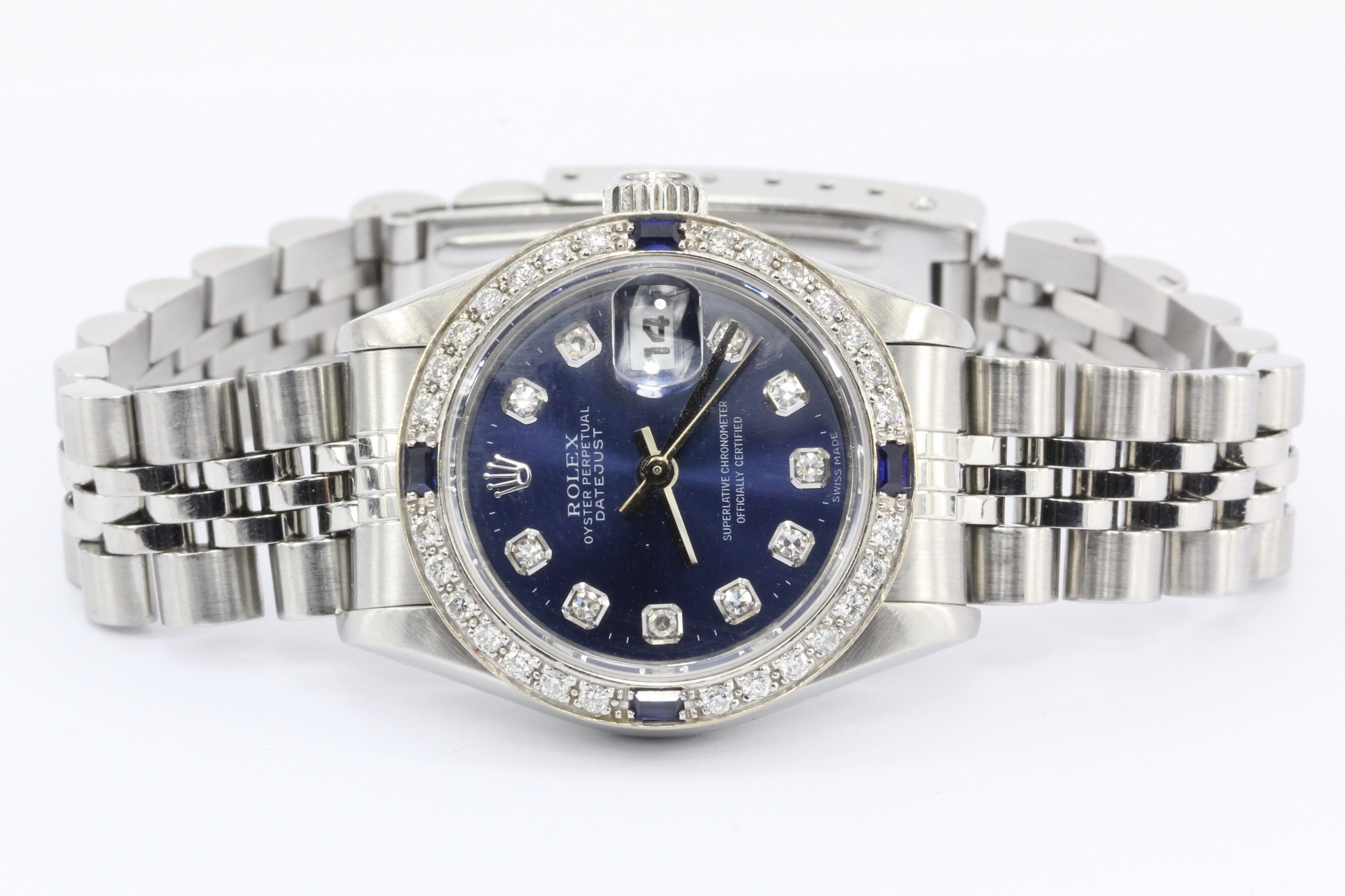Rolex Datejust 69174 Stainless Diamond Sapphire Quickset Blue Dial Ladies Watch - Queen May