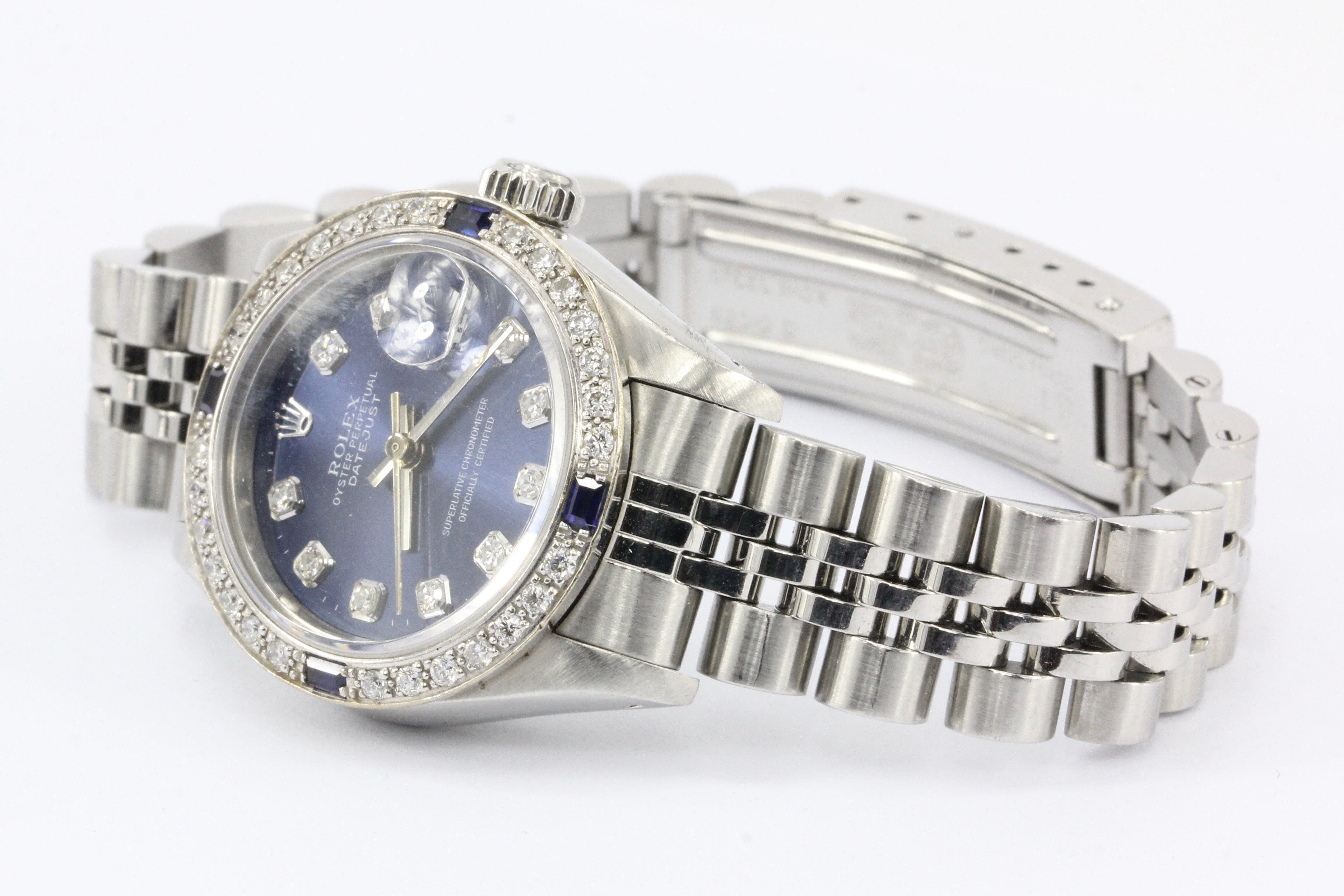 Rolex Datejust 69174 Stainless Diamond Sapphire Quickset Blue Dial Ladies Watch - Queen May