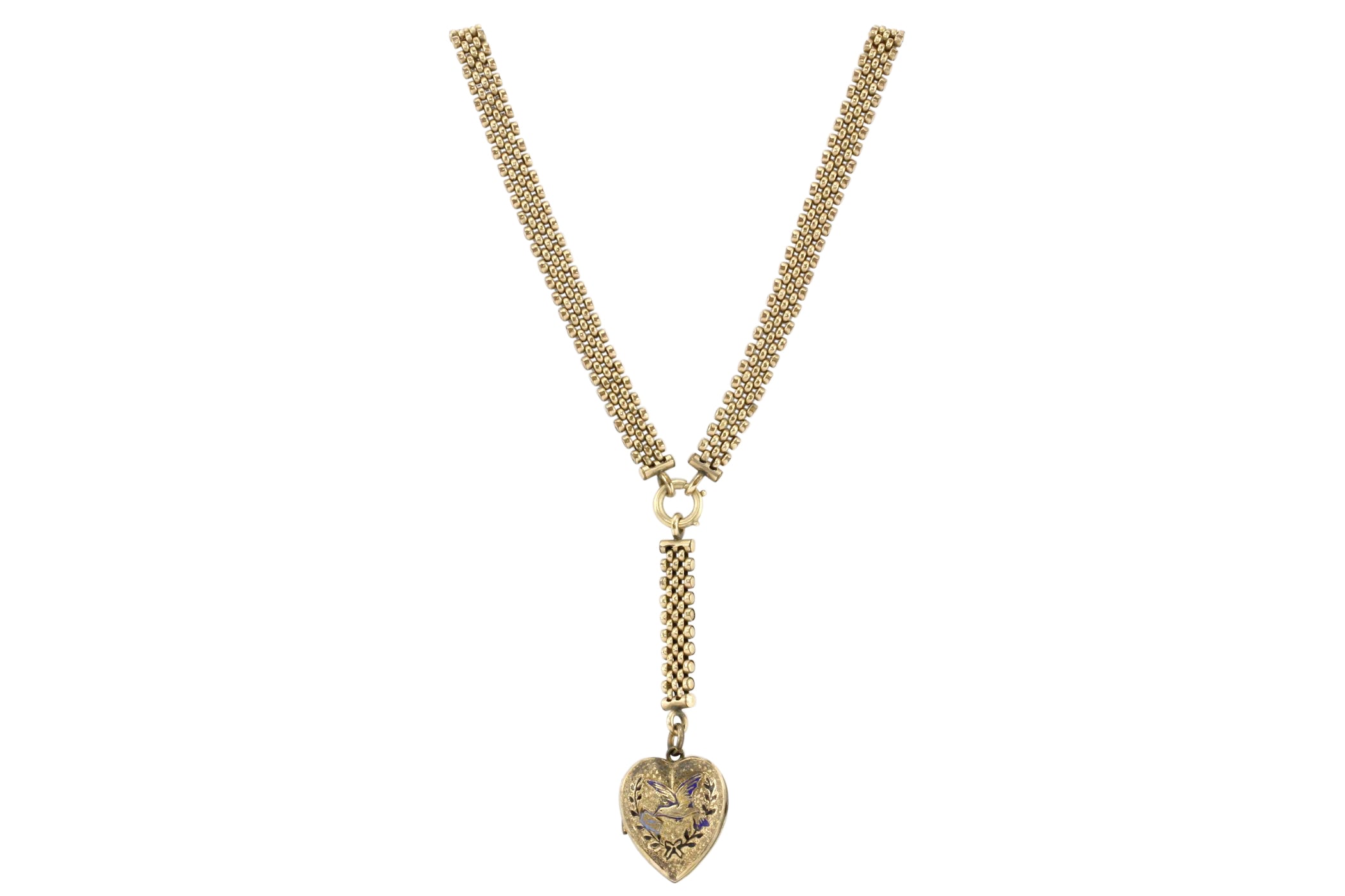 Victorian Gold Filled Dove Carrying Love Letter Heart Locket Necklace c.1880's - Queen May