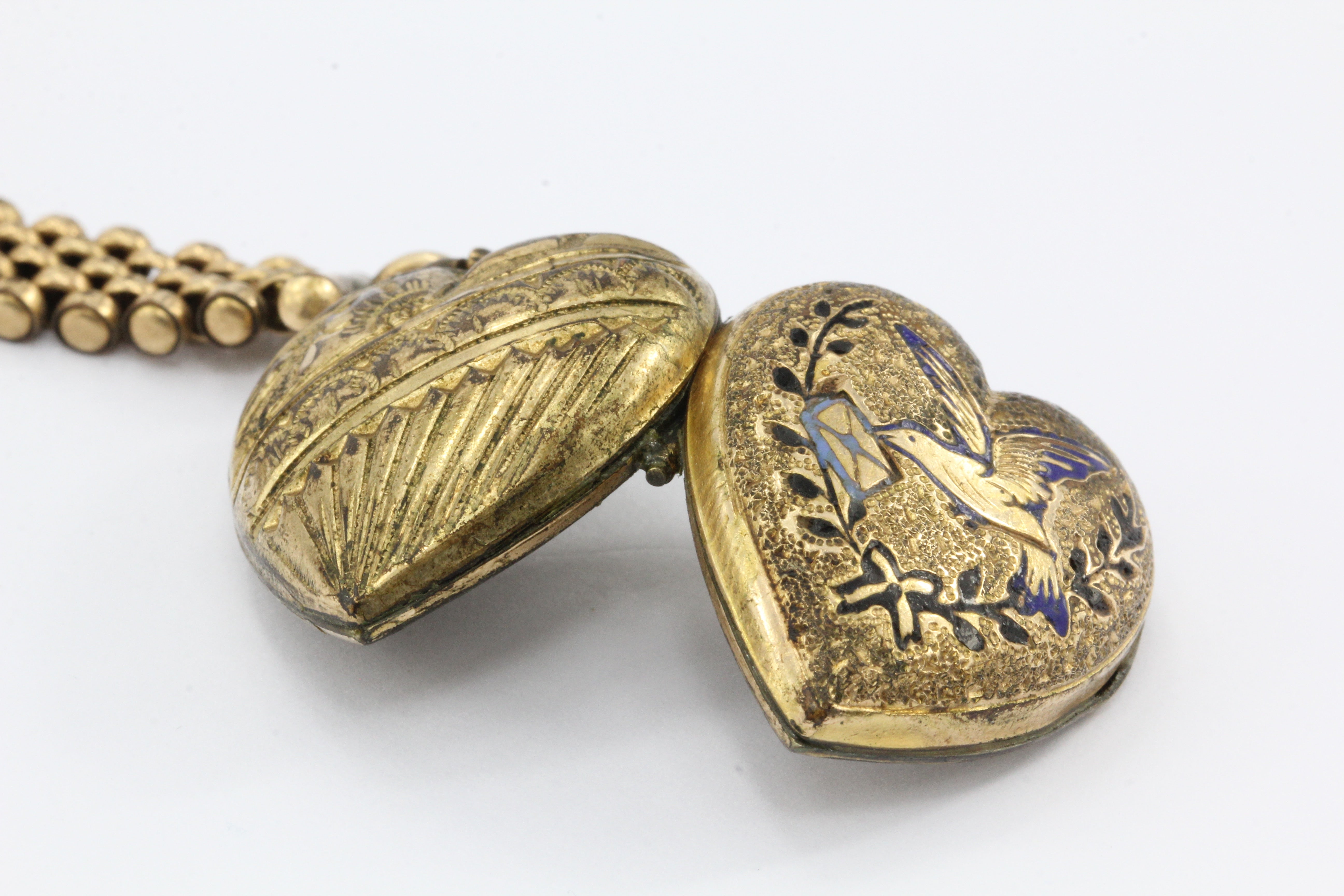 Victorian Gold Filled Dove Carrying Love Letter Heart Locket Necklace c.1880's - Queen May