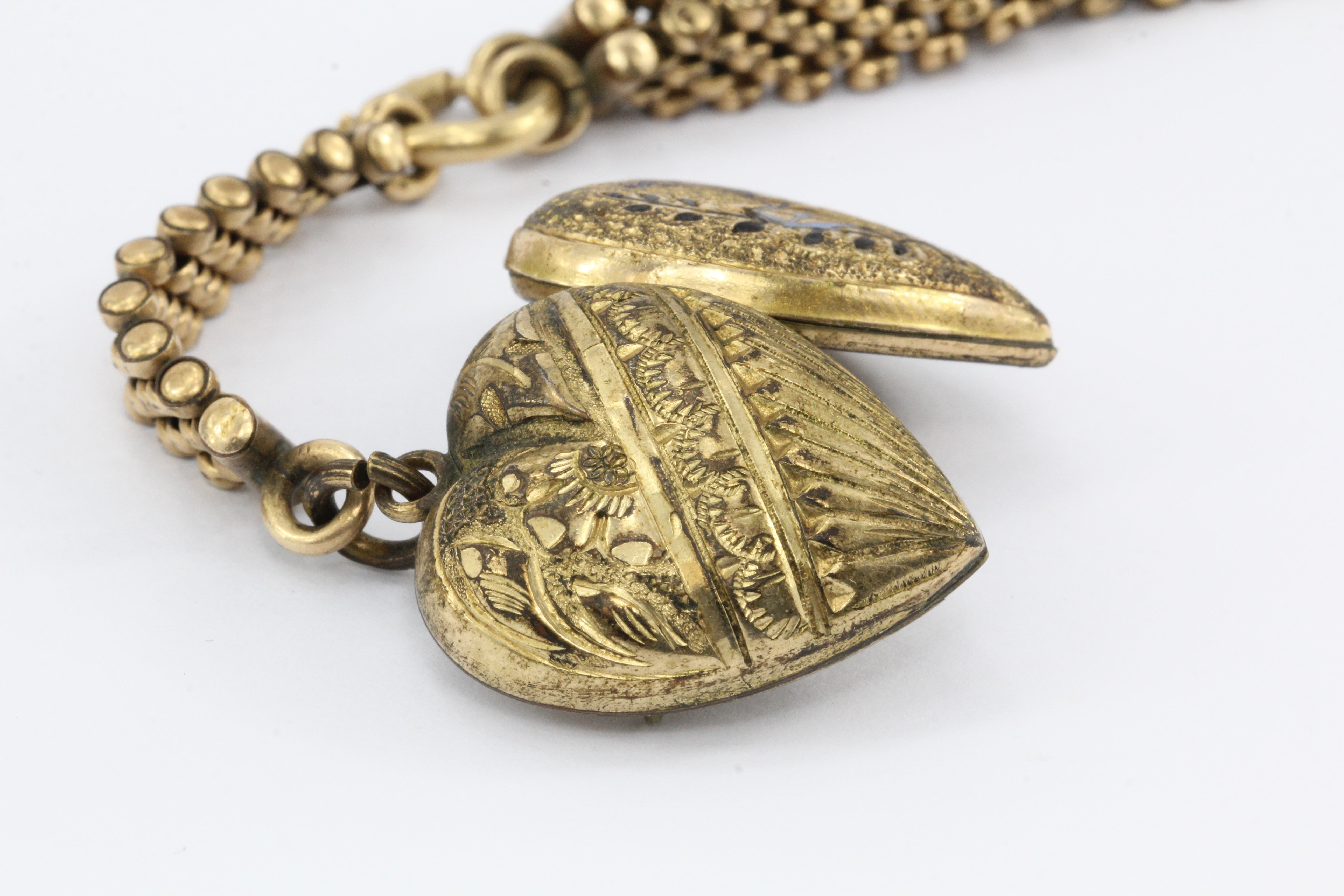 Victorian Gold Filled Dove Carrying Love Letter Heart Locket Necklace c.1880's - Queen May
