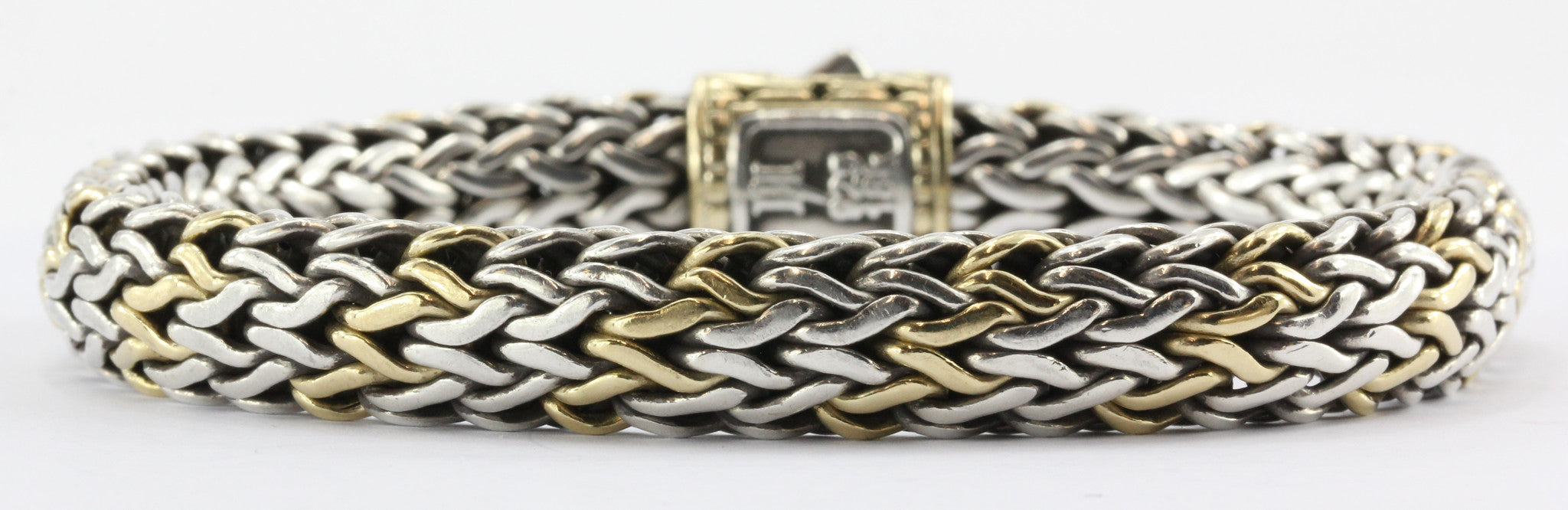 John Hardy Interwoven 18K Gold & Sterling Silver Woven Braid Bracelet 9" - Queen May