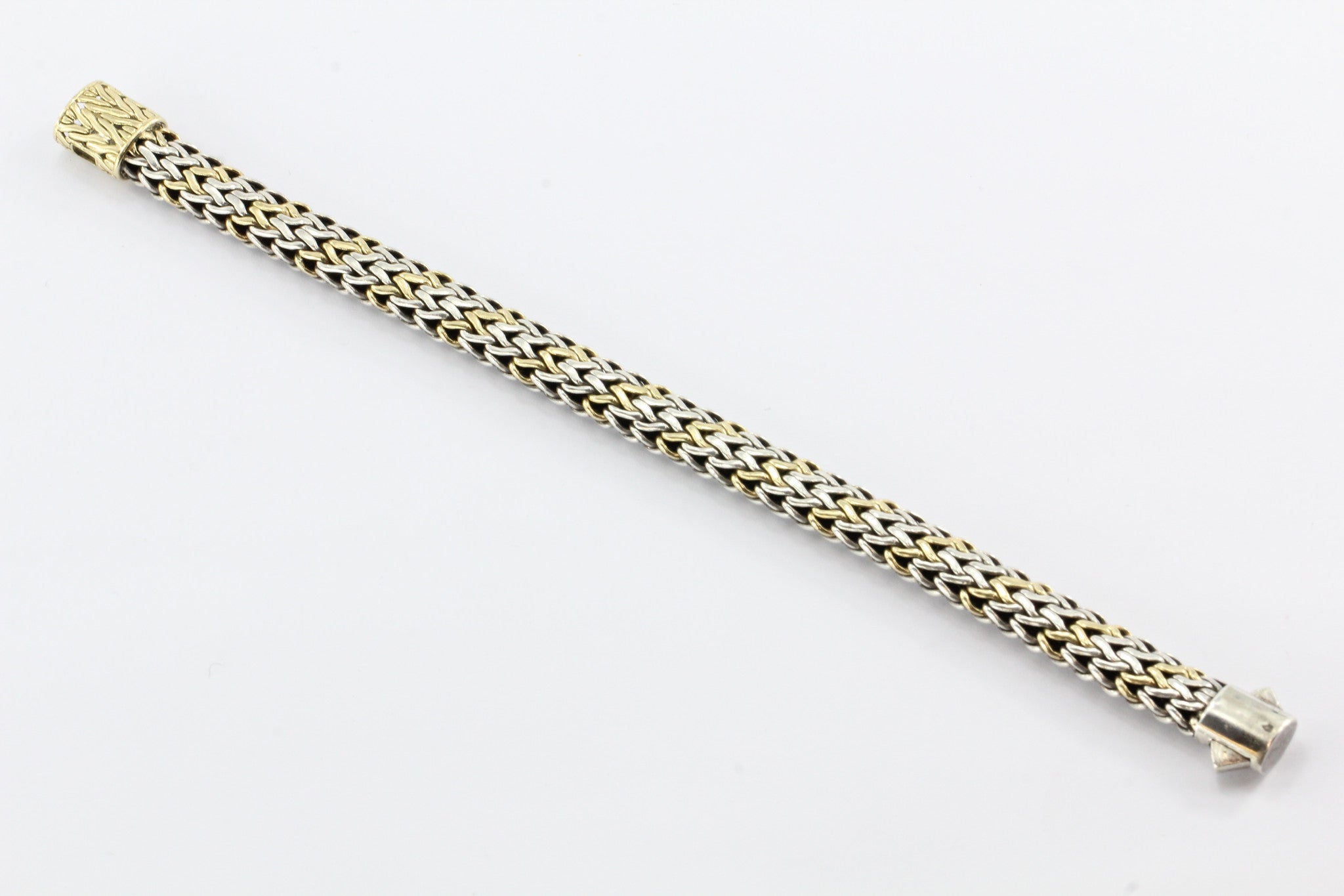 John Hardy Interwoven 18K Gold & Sterling Silver Woven Braid Bracelet 9" - Queen May