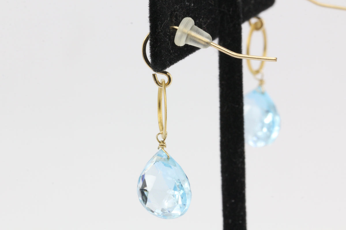 14K Yellow Gold Blue Topaz Briolette Drop Earrings - Queen May