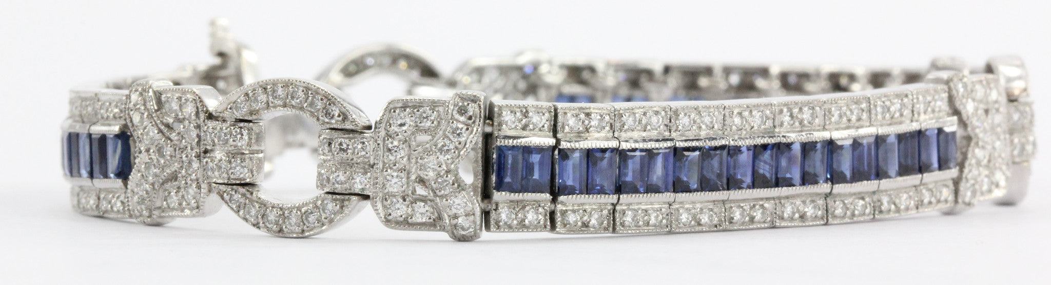 Antique Art Deco 18K White Gold Diamond & Sapphire Tennis Bracelet - Queen May