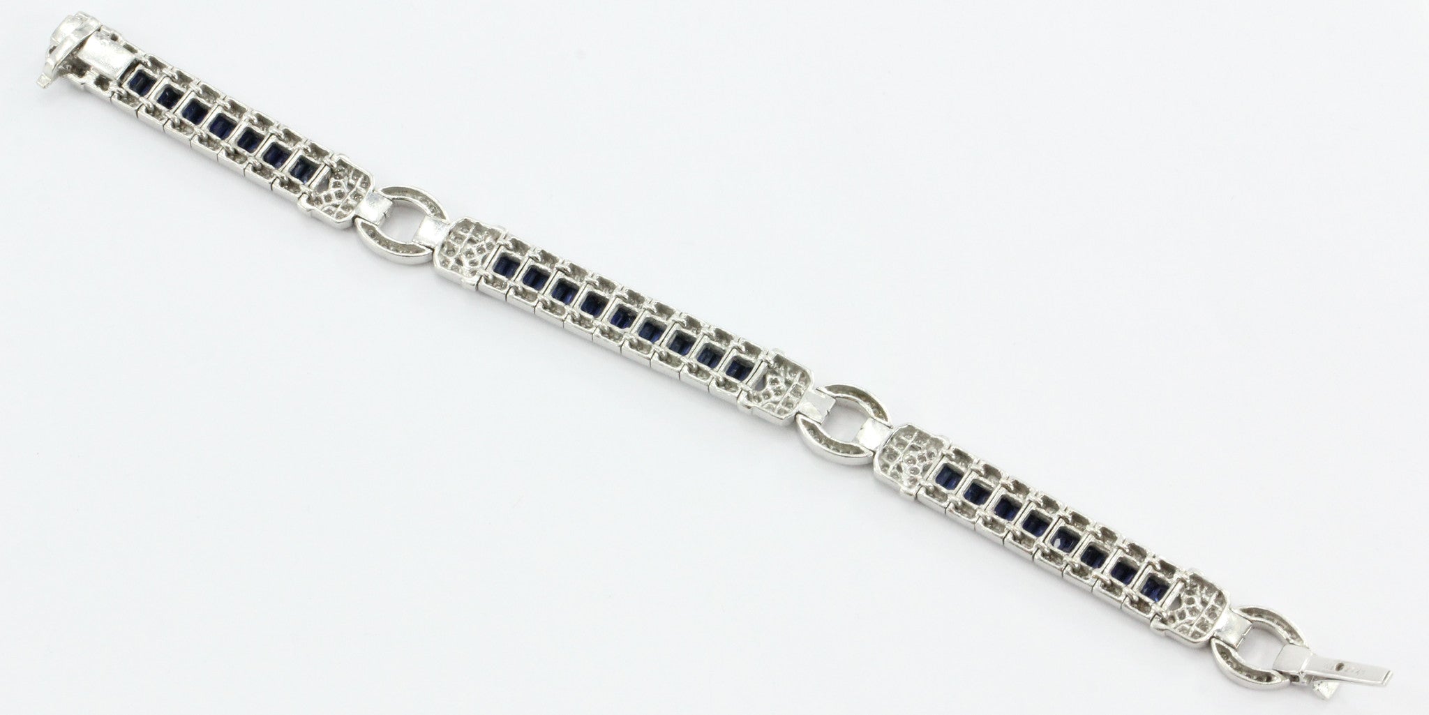 Antique Art Deco 18K White Gold Diamond & Sapphire Tennis Bracelet - Queen May