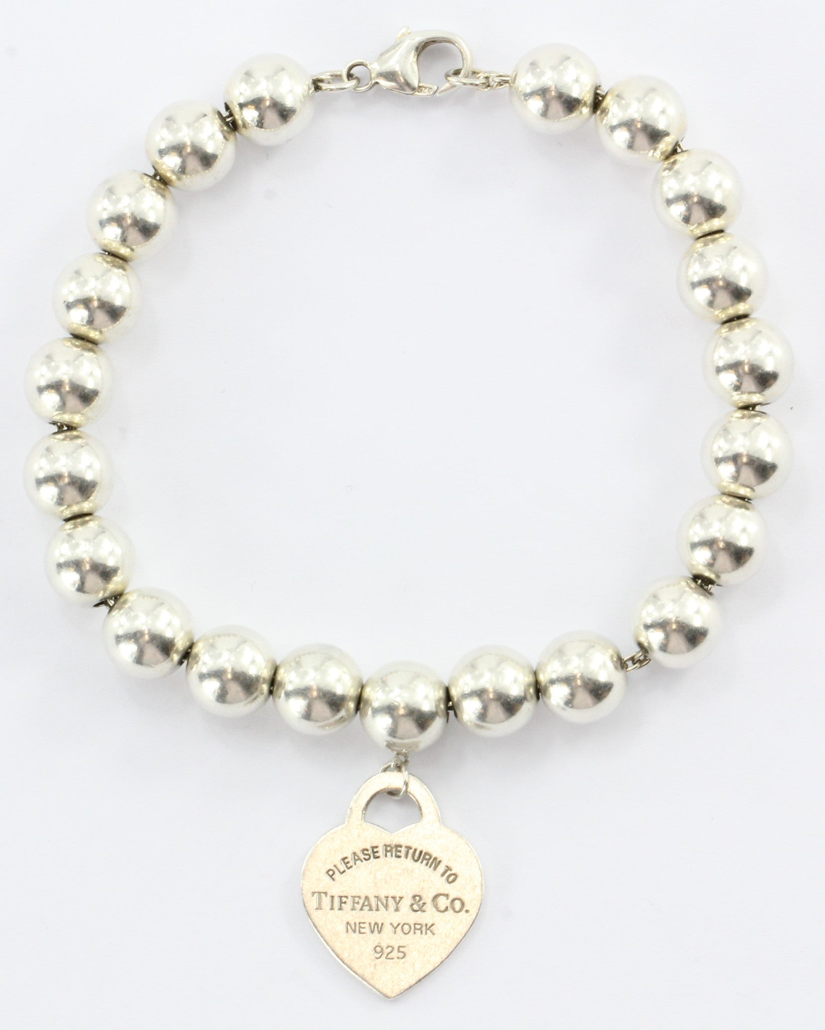 Tiffany & Co Sterling Silver Return to Tiffany Heart Tag 8mm Ball Bracelet - Queen May