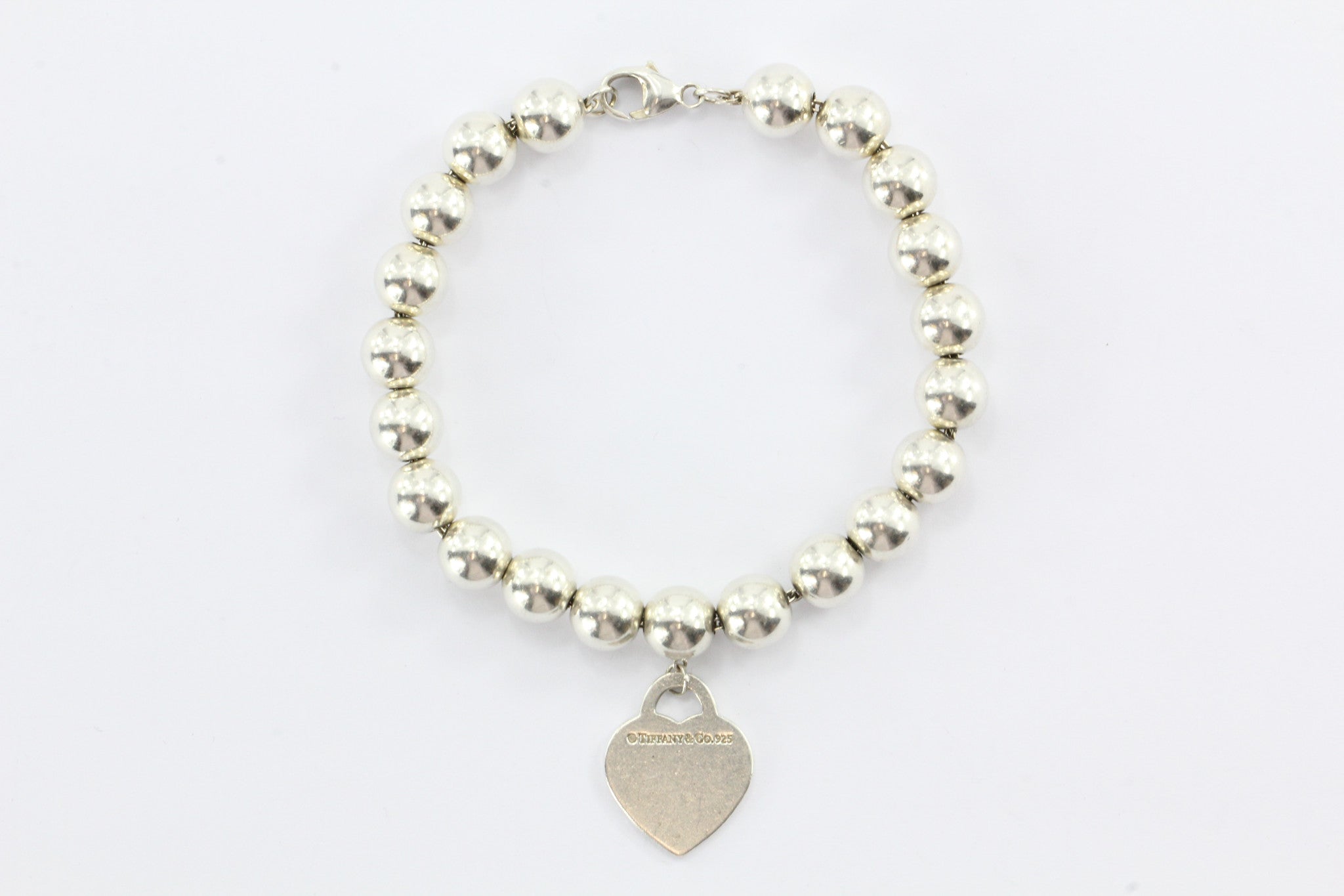 Tiffany & Co Sterling Silver Return to Tiffany Heart Tag 8mm Ball Bracelet - Queen May
