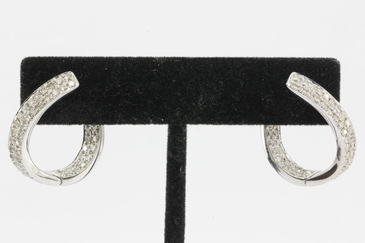 14k White Gold Pave Set Diamond In & Out Hoop Earrings - Queen May