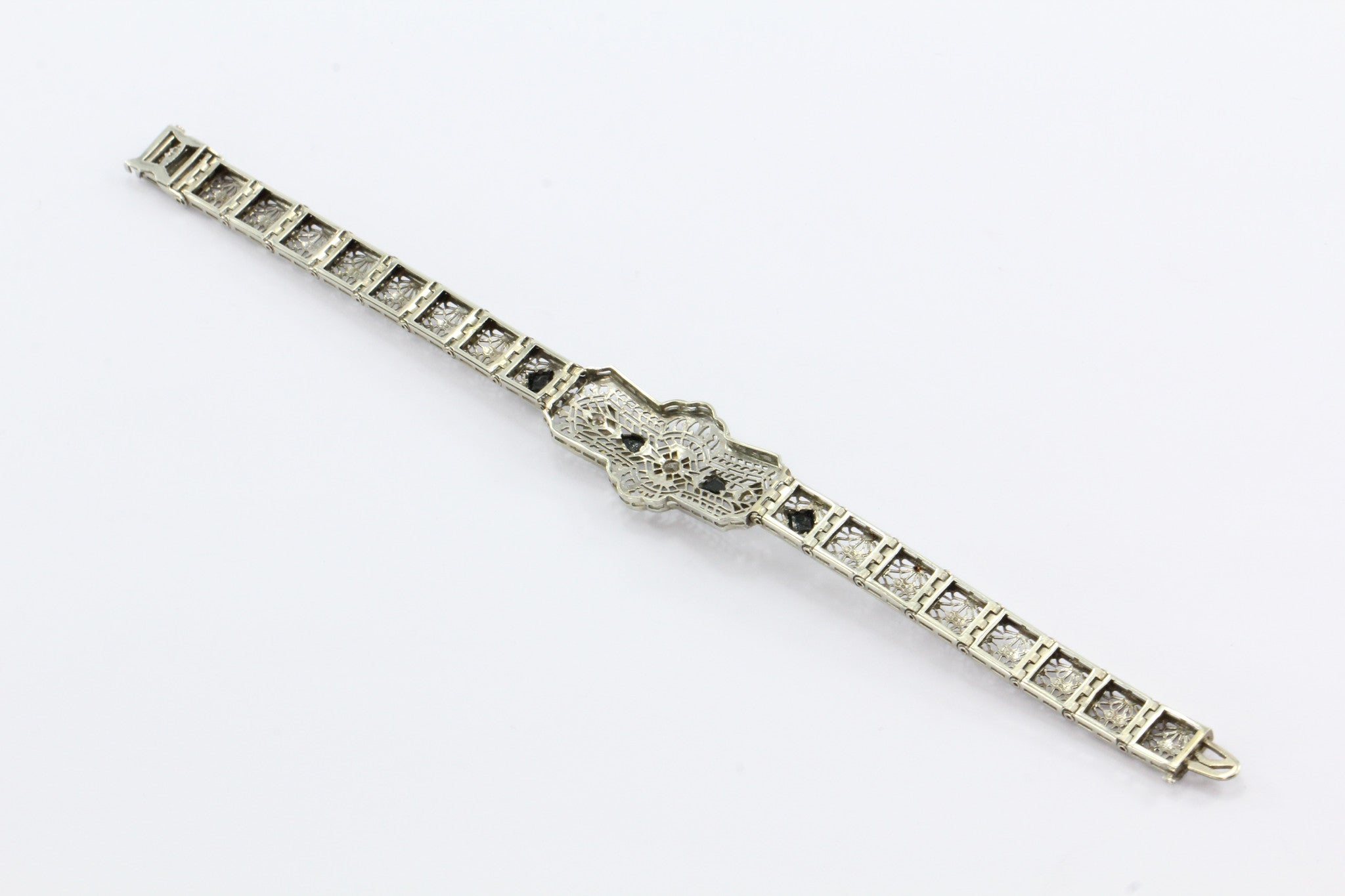 Antique 18K Gold Art Deco Diamond & Onyx Bracelet - Queen May
