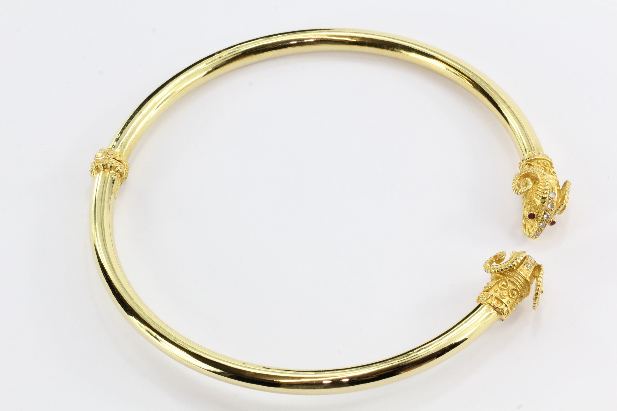Vintage 18K Gold Diamond & Ruby Figural Ram Head Collar Necklace - Queen May