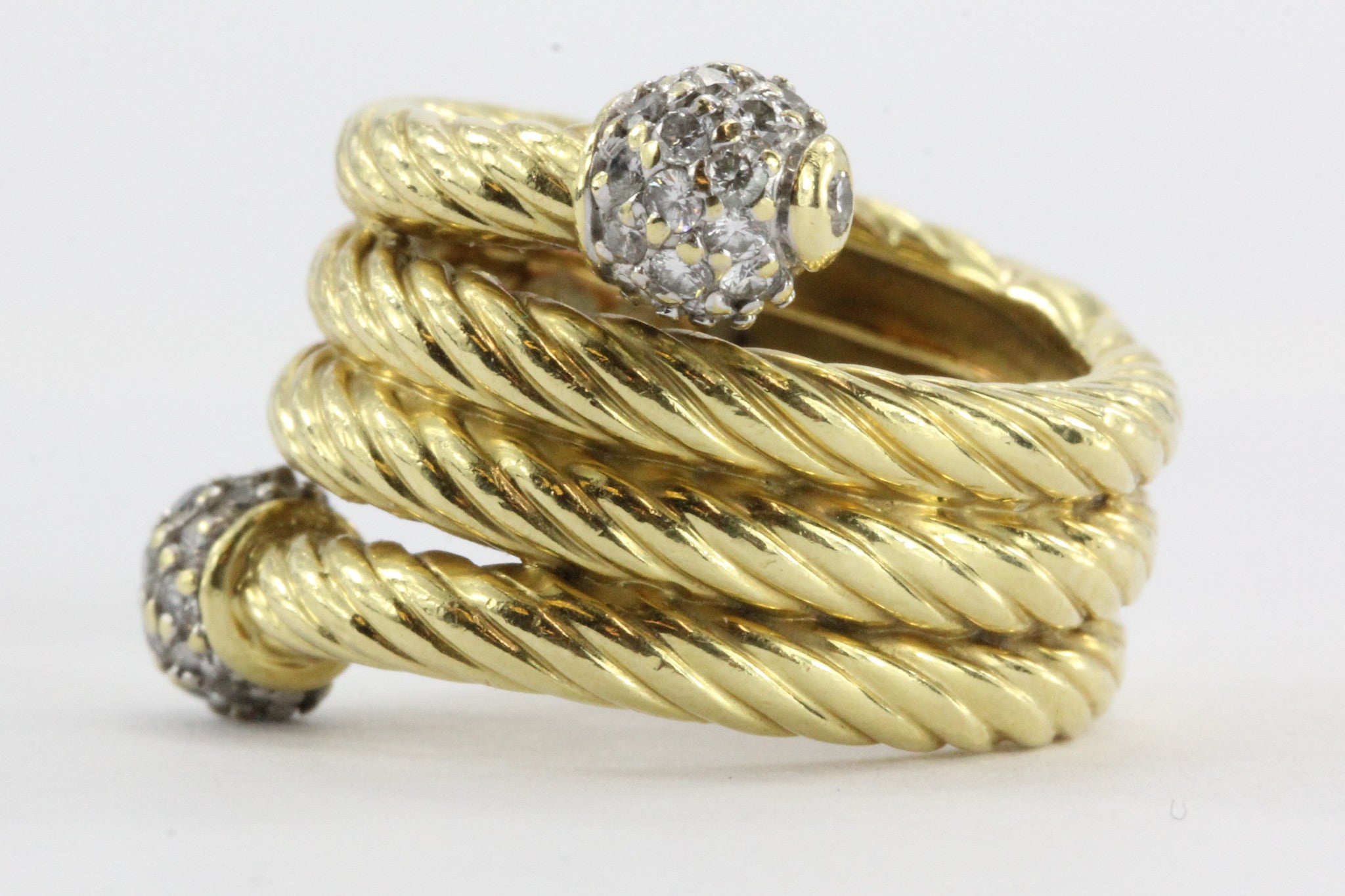 Estate David Yurman 18K Yellow Gold Spiral Serpentine Diamond Ring Size 4.25-4.5 - Queen May