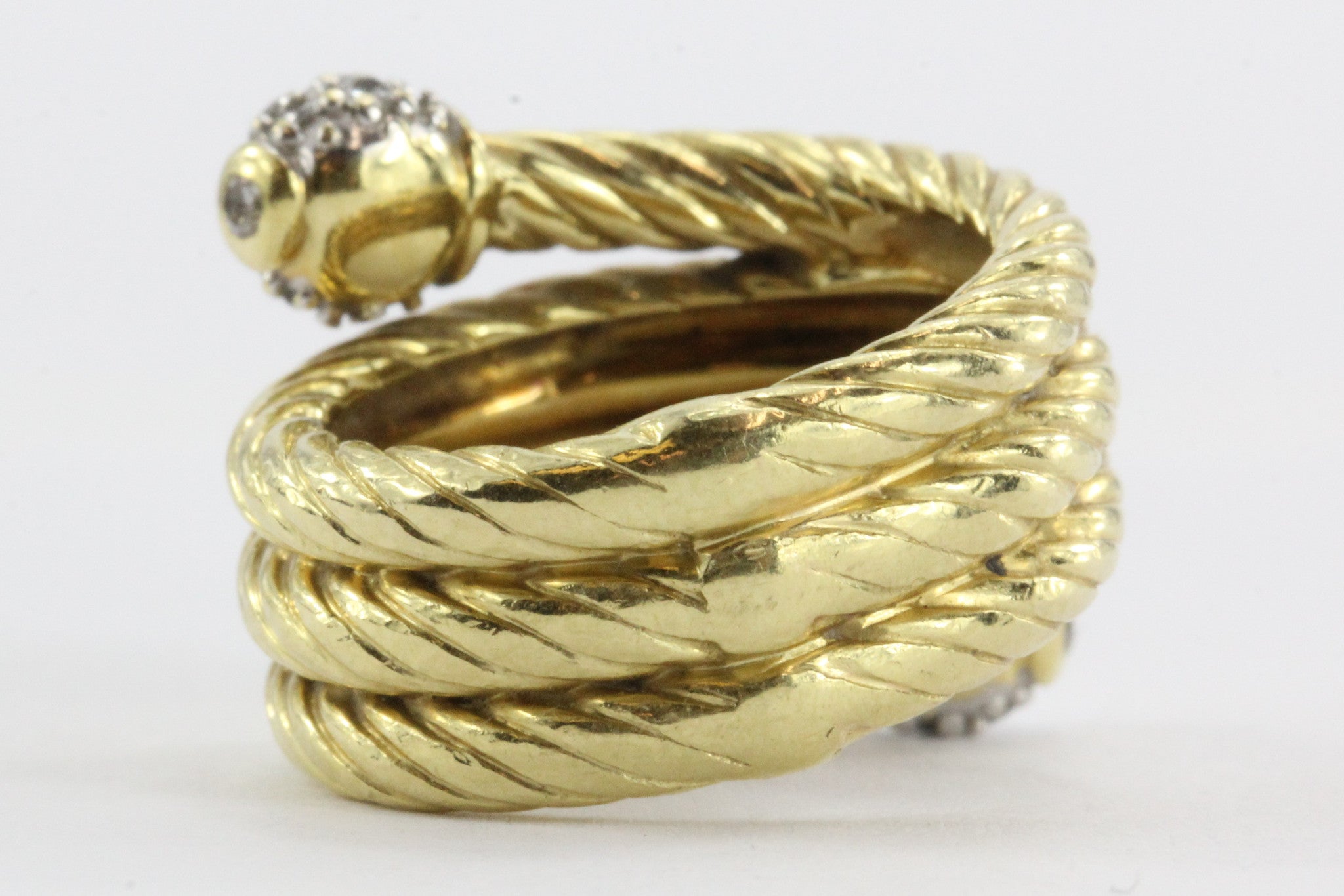 Estate David Yurman 18K Yellow Gold Spiral Serpentine Diamond Ring Size 4.25-4.5 - Queen May