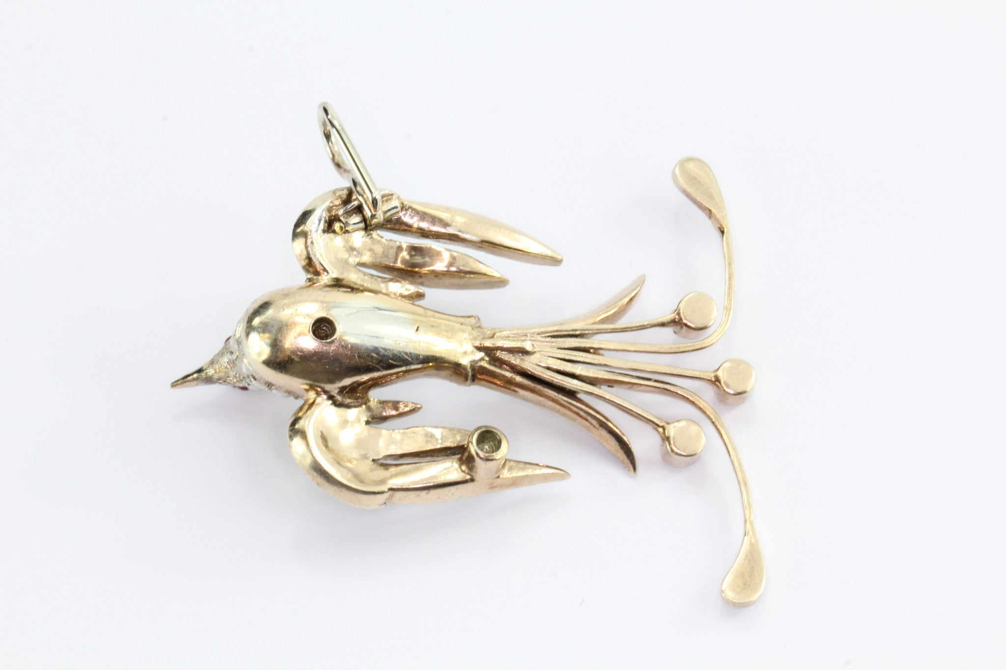Antique Art Deco Sterling Silver Pearl & Ruby Large Swallow Pendant - Queen May