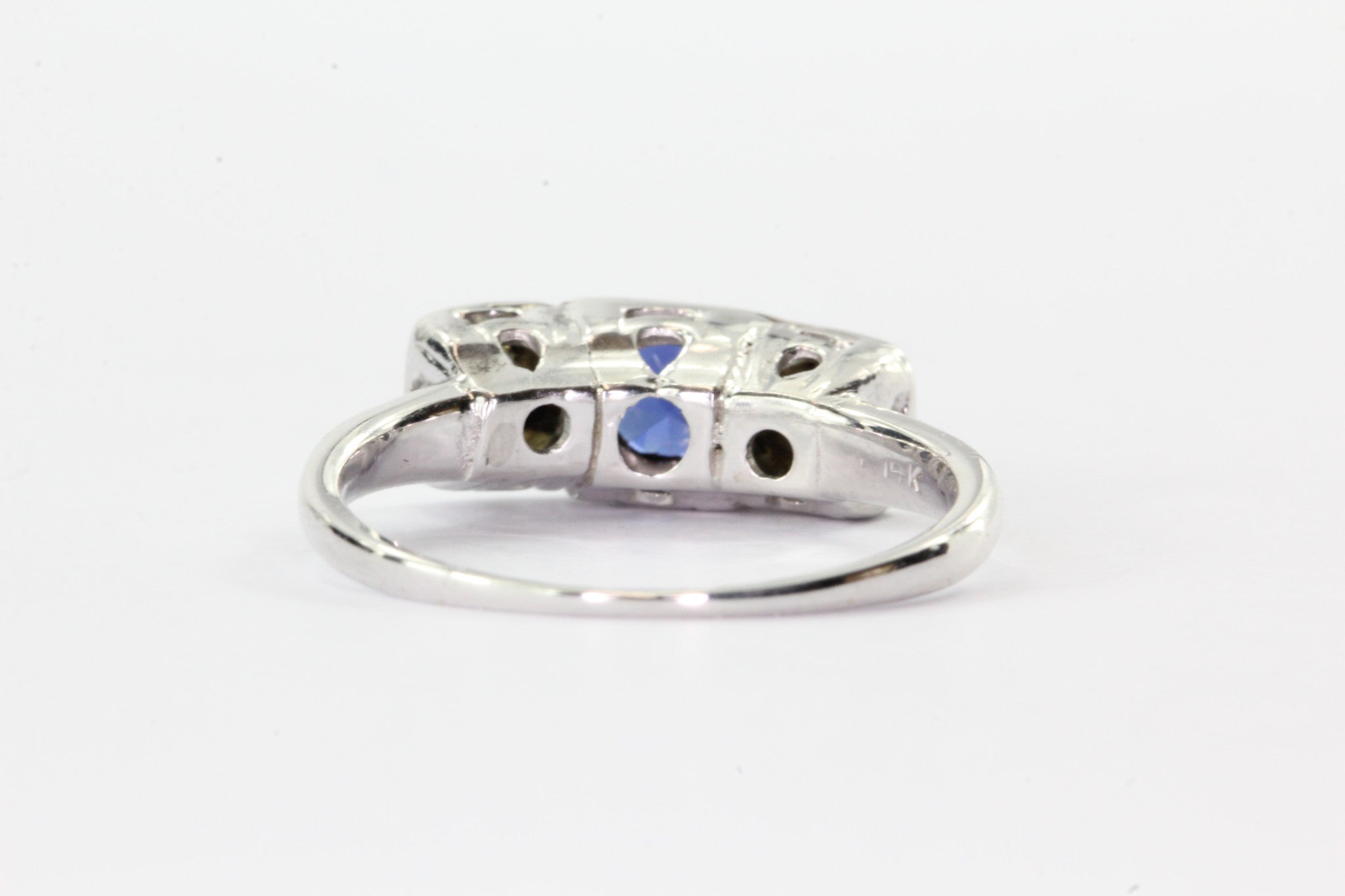Antique 14K White Gold Old European Diamond & Sapphire Engagement Ring - Queen May