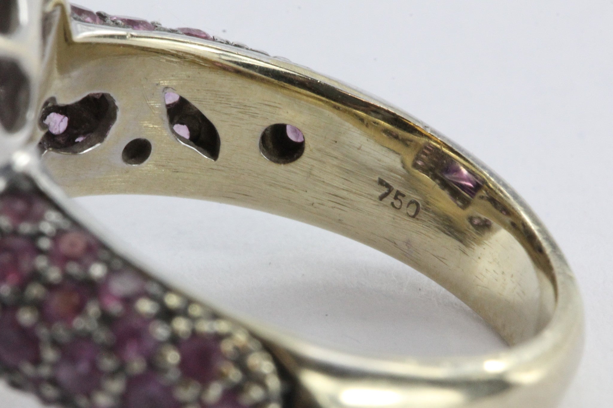 Estate 18k White Gold Amethyst, Diamond, & Pink Sapphire Chunky Ring - Queen May