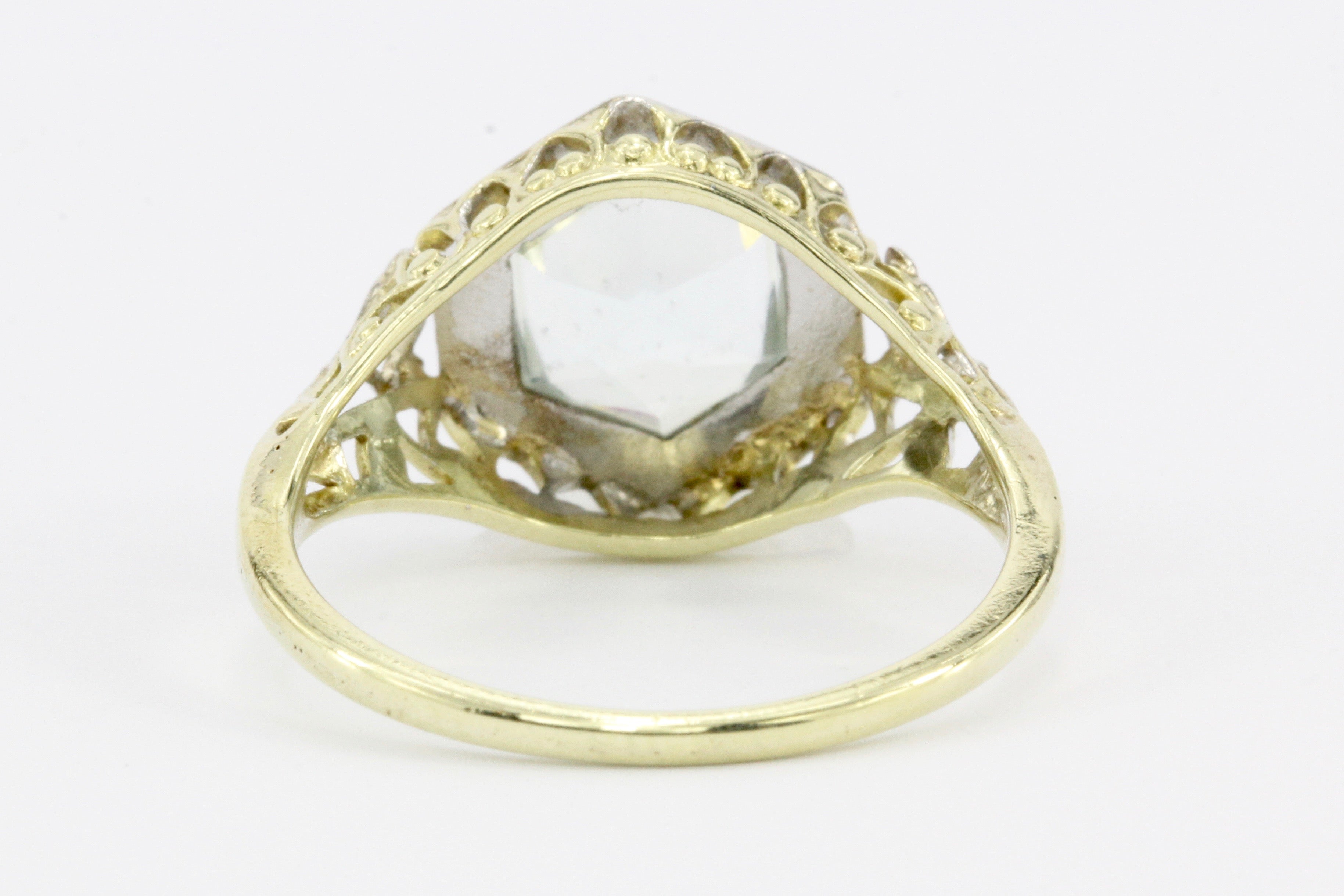 Art Deco 14K Gold Aquamarine Filigree Ring c.1930's - Queen May