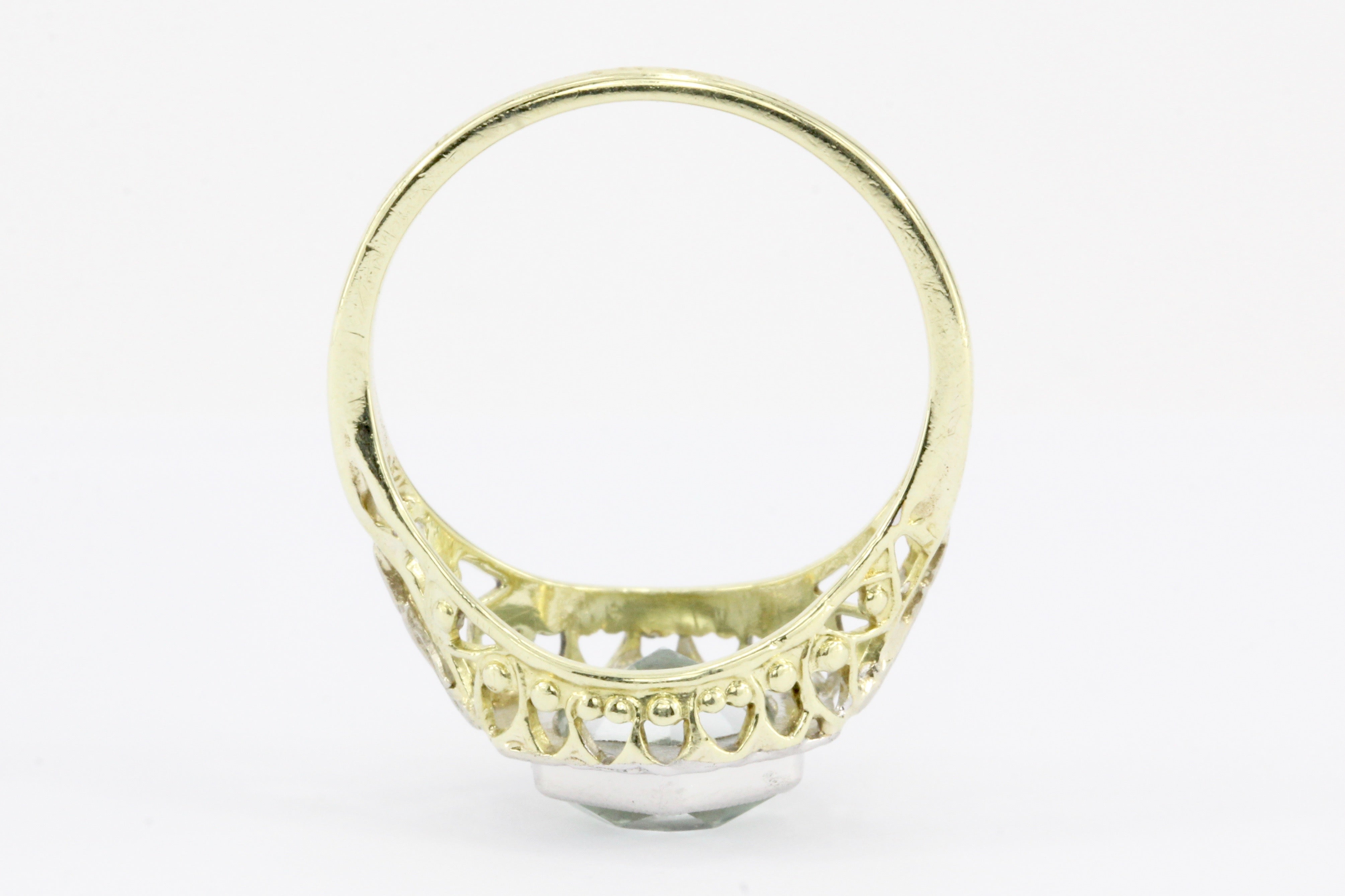 Art Deco 14K Gold Aquamarine Filigree Ring c.1930's - Queen May