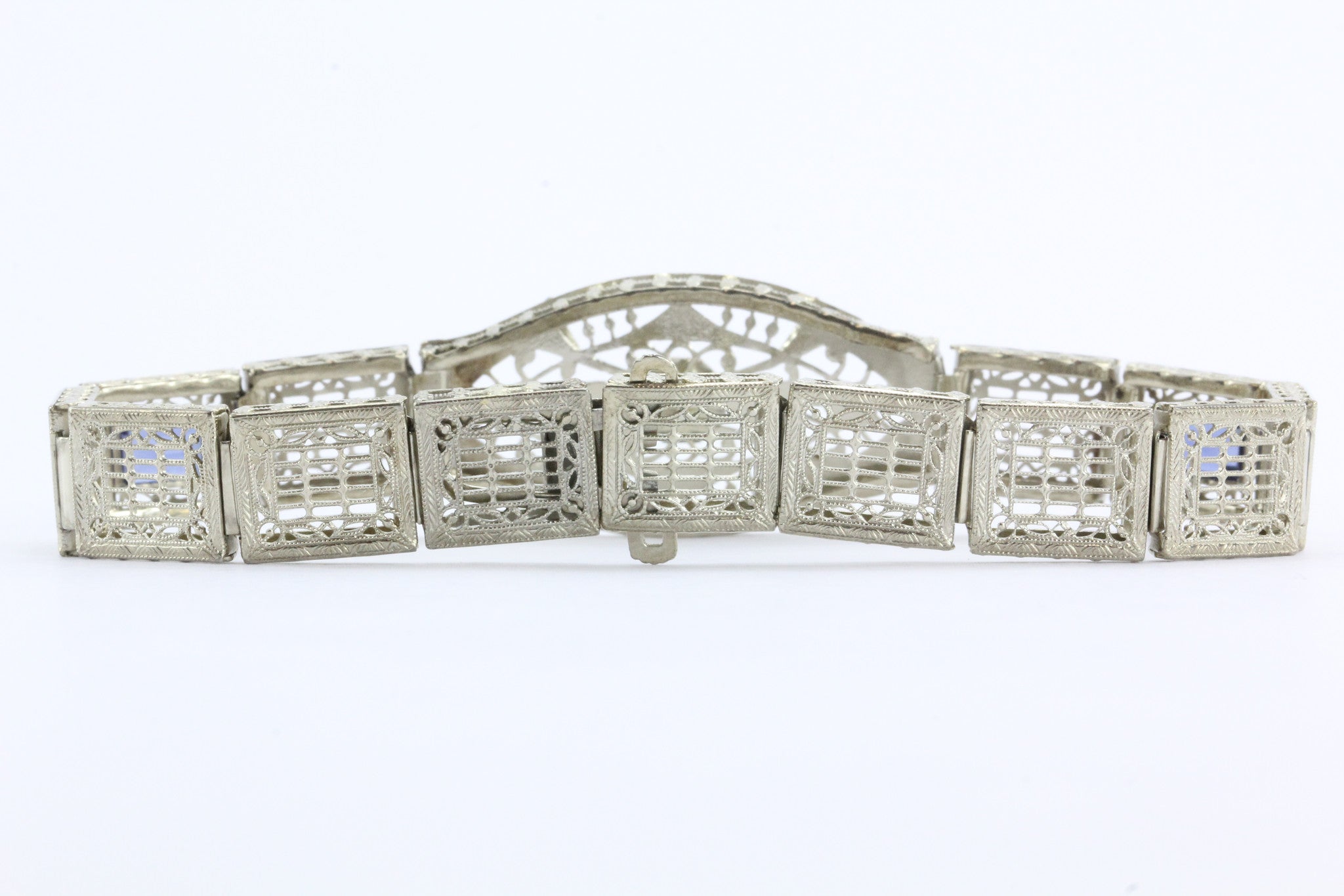 Antique Art Deco 14K White Gold Diamond & Sapphire Otsby & Barton Bracelet - Queen May