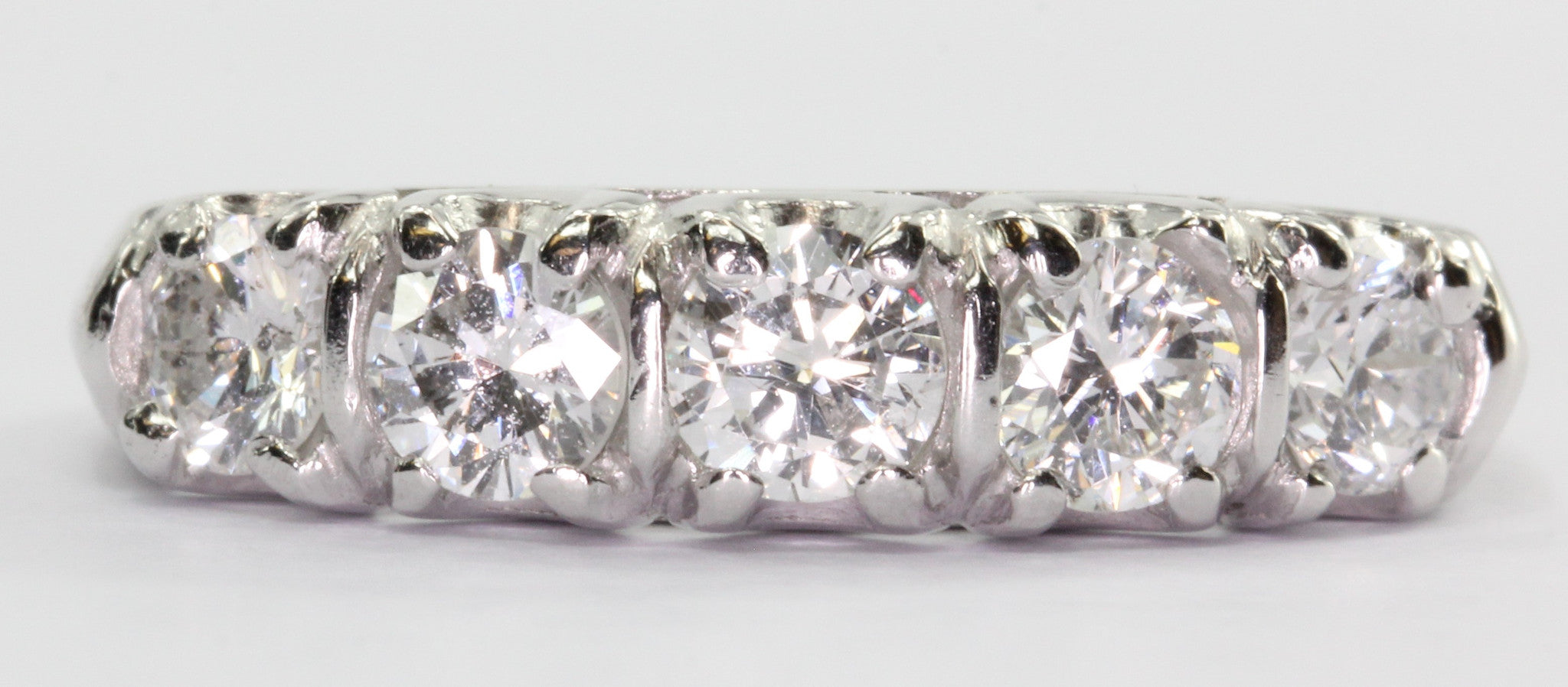 Antique Art Deco Platinum 1 CTW Diamond 5 Stone Anniversary Band Ring Size 6 - Queen May