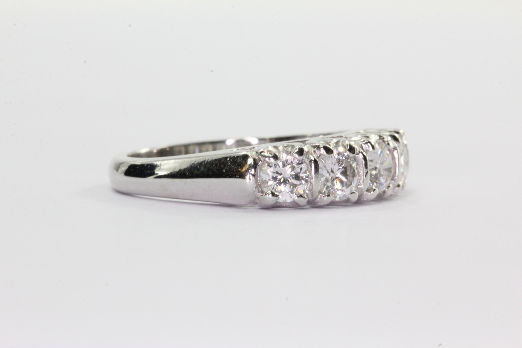 Antique Art Deco Platinum 1 CTW Diamond 5 Stone Anniversary Band Ring Size 6 - Queen May