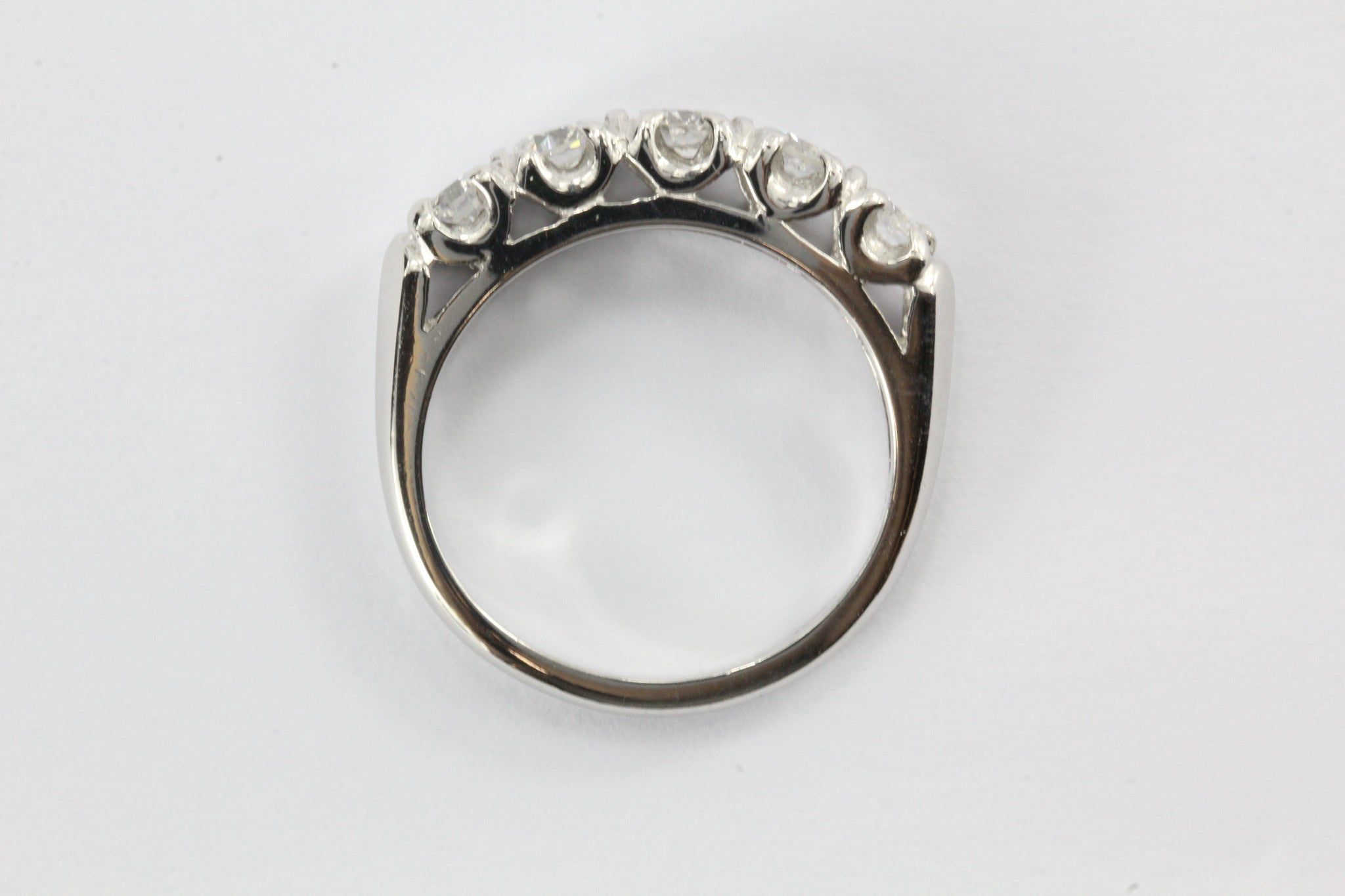 Antique Art Deco Platinum 1 CTW Diamond 5 Stone Anniversary Band Ring Size 6 - Queen May