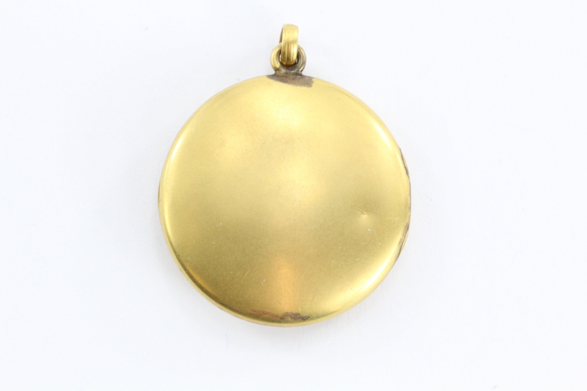 Antique Victorian 14K Old Mine Cut Diamond Round Locket Burnished Satin Pendant - Queen May