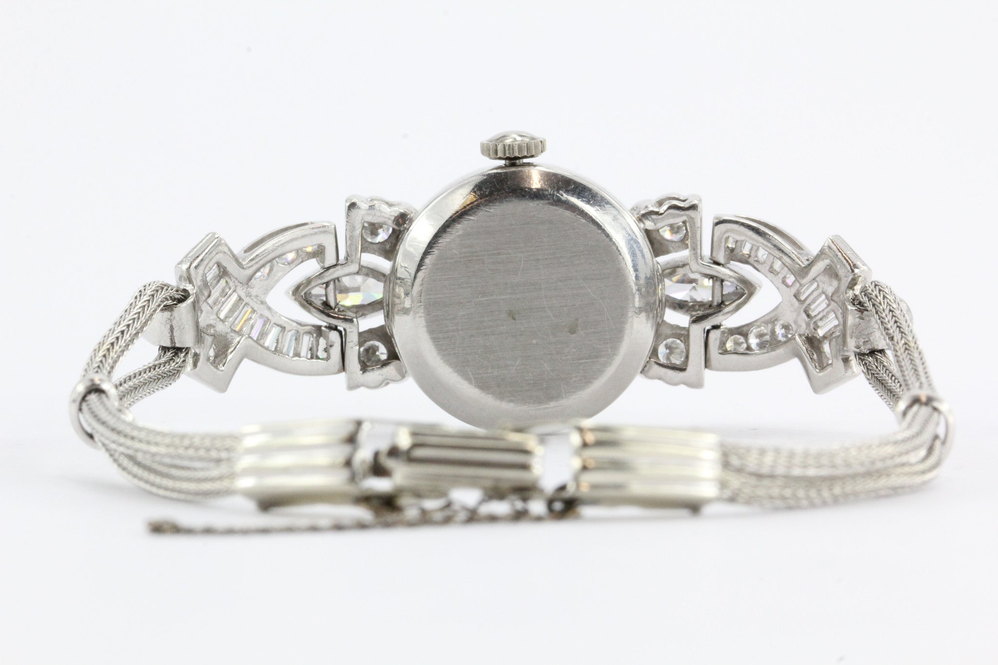 Antique Art Deco Platinum 2.5 Carat Total Weight Diamond Hamilton watch with 14k woven gold bracelet - Queen May