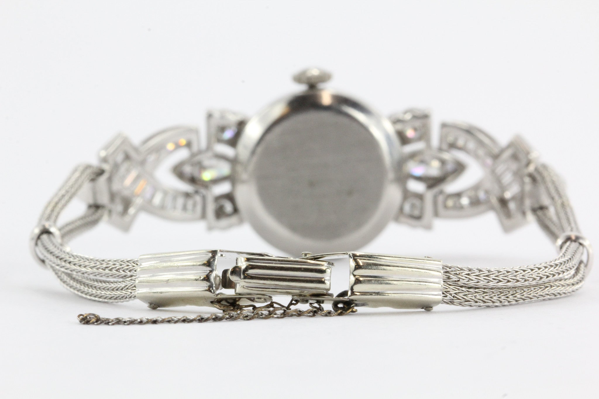 Antique Art Deco Platinum 2.5 Carat Total Weight Diamond Hamilton watch with 14k woven gold bracelet - Queen May