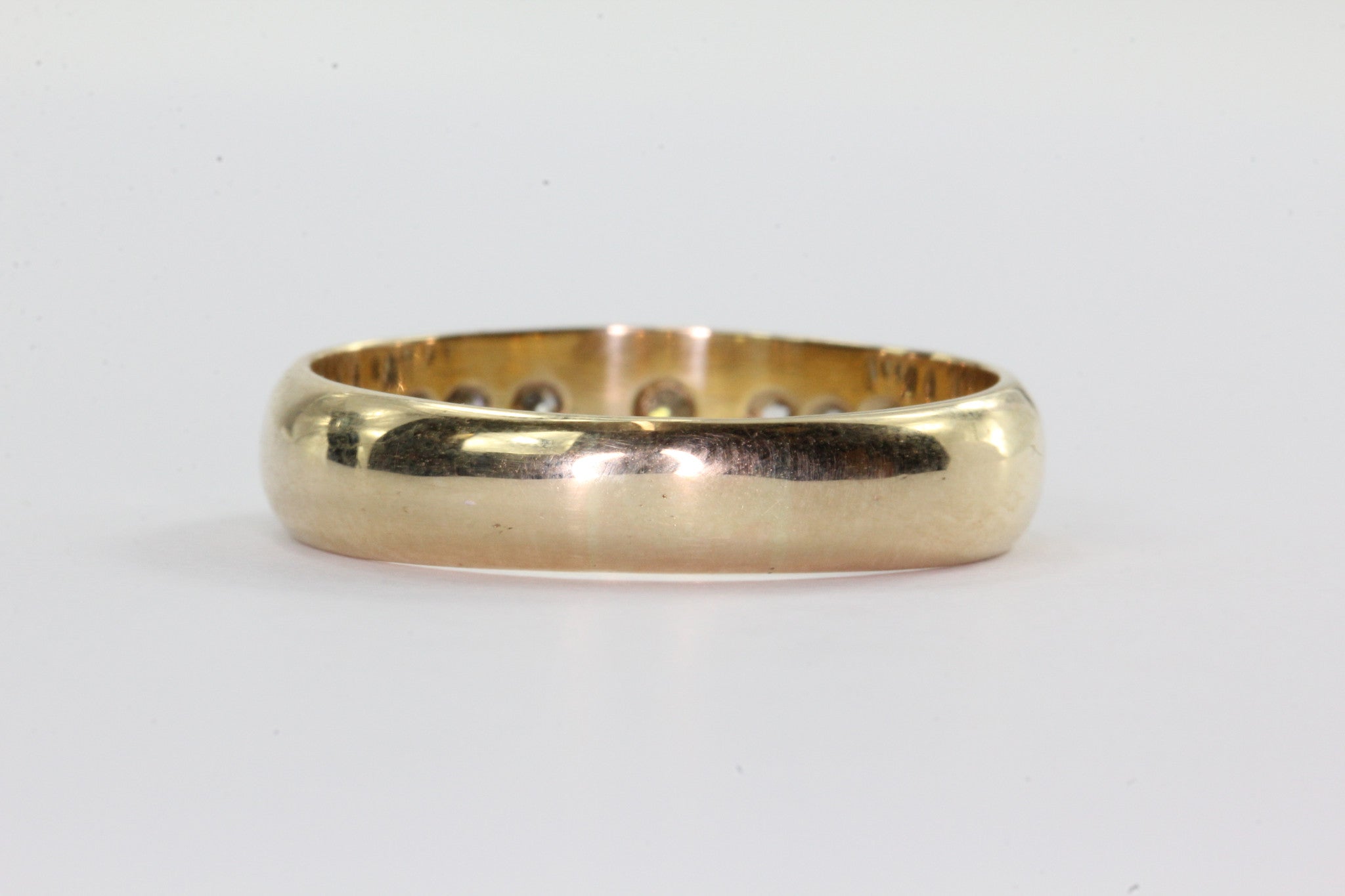 Antique 14K Gold Inset 1/2 TCW Diamond Ring Band Size 8 - Queen May