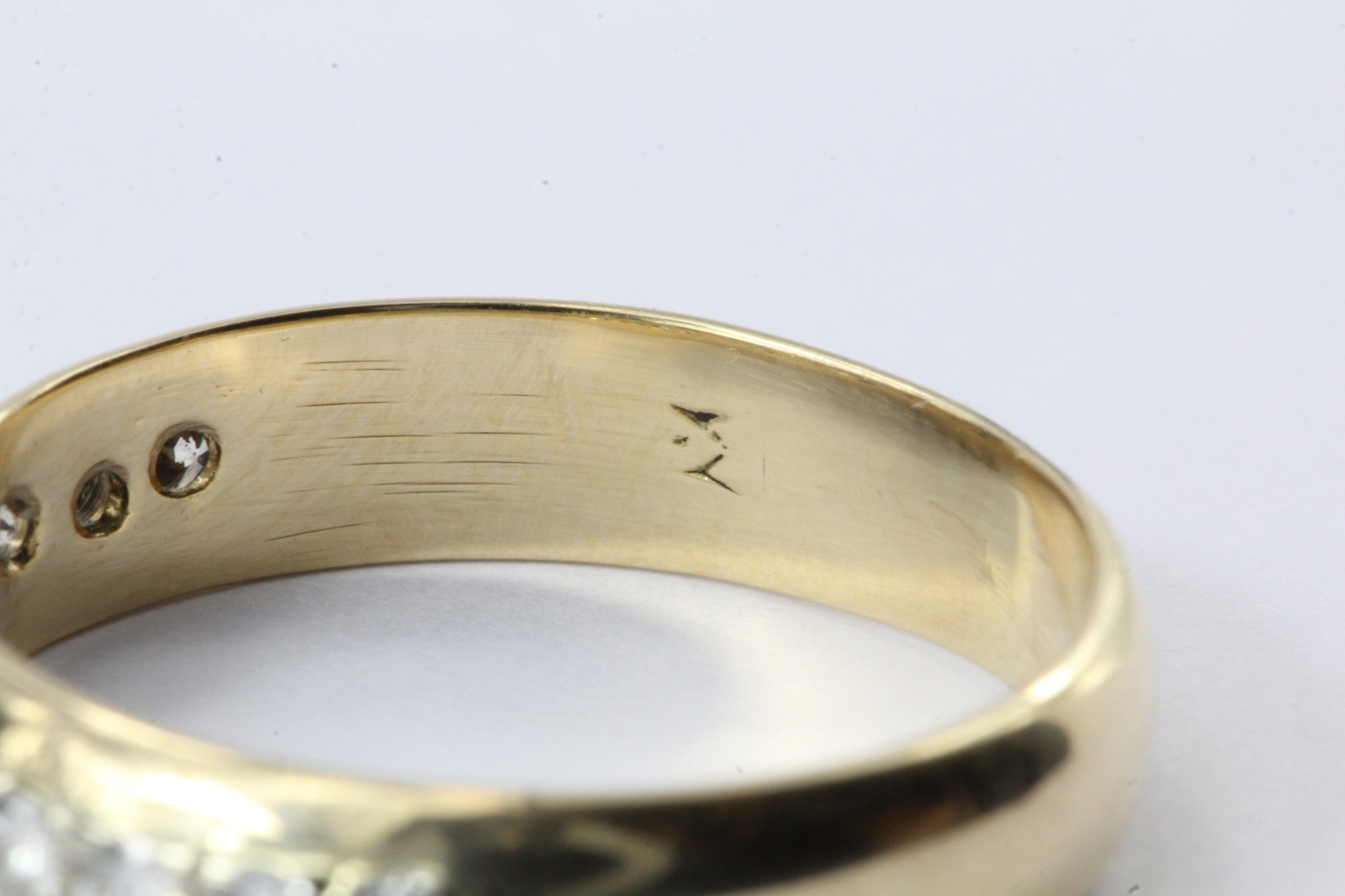 Antique 14K Gold Inset 1/2 TCW Diamond Ring Band Size 8 - Queen May