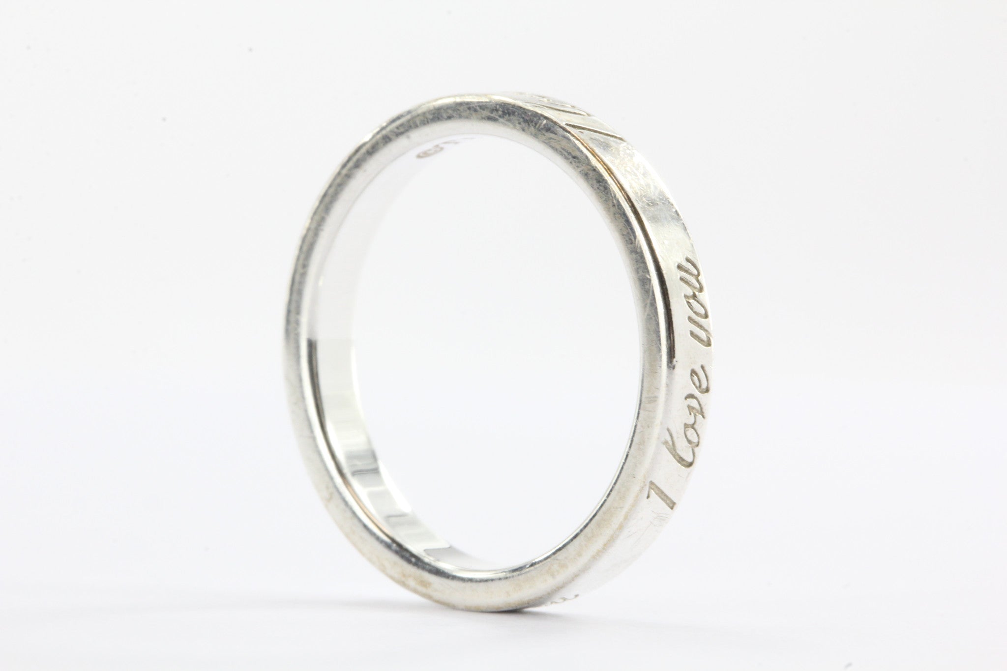 Tiffany & Co Sterling Silver I LOVE YOU Band Ring Size 4.75 - Queen May
