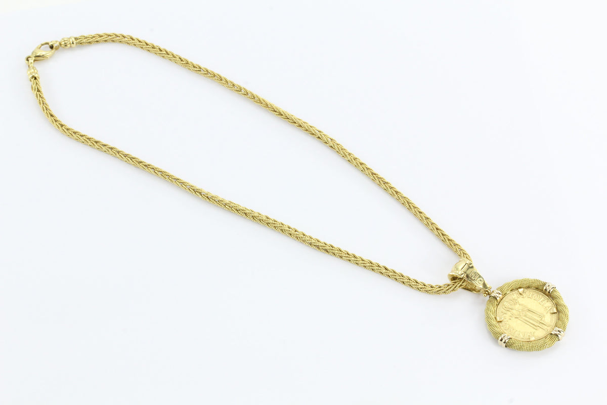 Vintage 18K Gold Ronco & Givori Italy Necklace & Pendant Set w/ .999 Gold Florin - Queen May