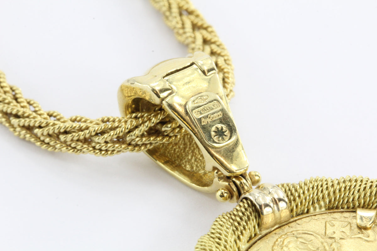Vintage 18K Gold Ronco & Givori Italy Necklace & Pendant Set w/ .999 Gold Florin - Queen May